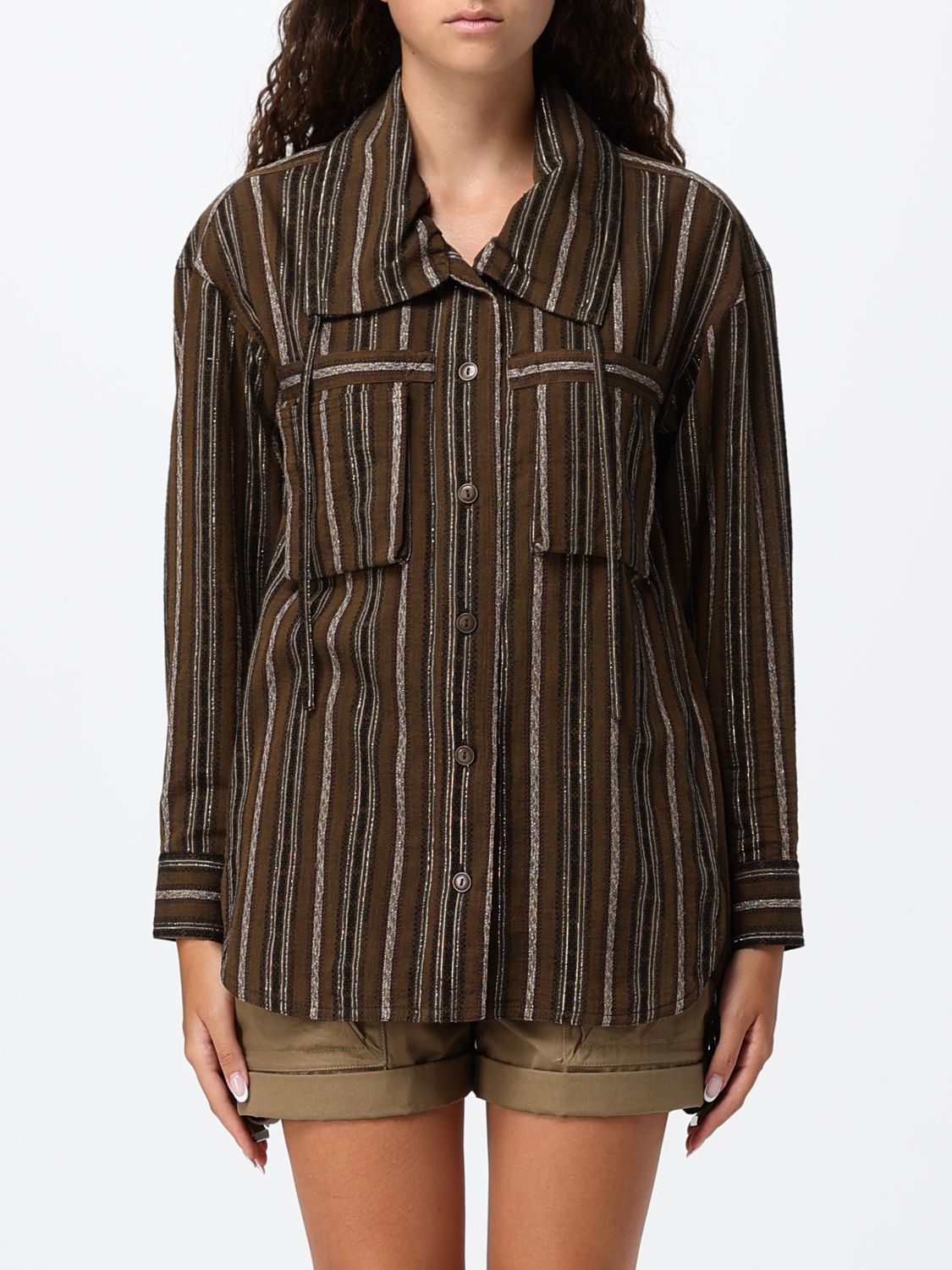 ISABEL MARANT Striped Cropped Jacket in Cotton and Lurex with High Neck