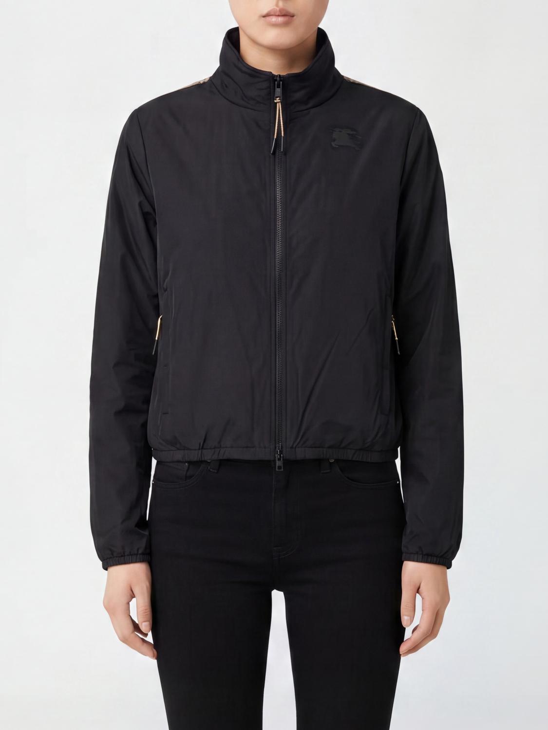 BURBERRY Giacca a vento corta in tessuto tecnico stretch con collo alto e logo EKD