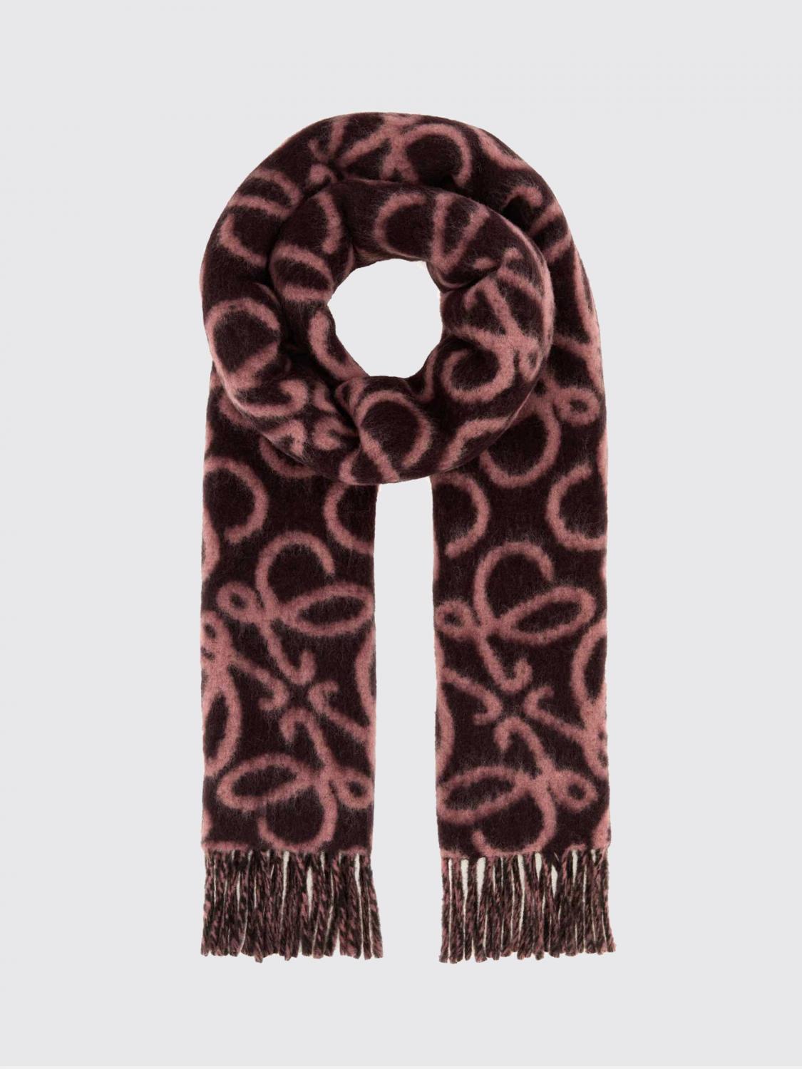 LOEWE Sciarpa in misto lana e alpaca con monogramma e fondo sfrangiato