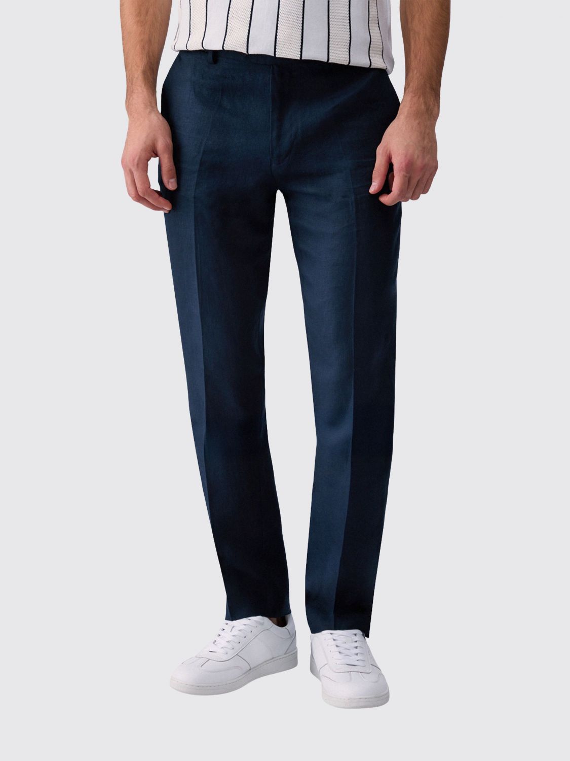 LIU JO Slim Fit Tailored Linen Trousers with Slash Pockets and Belt Loops