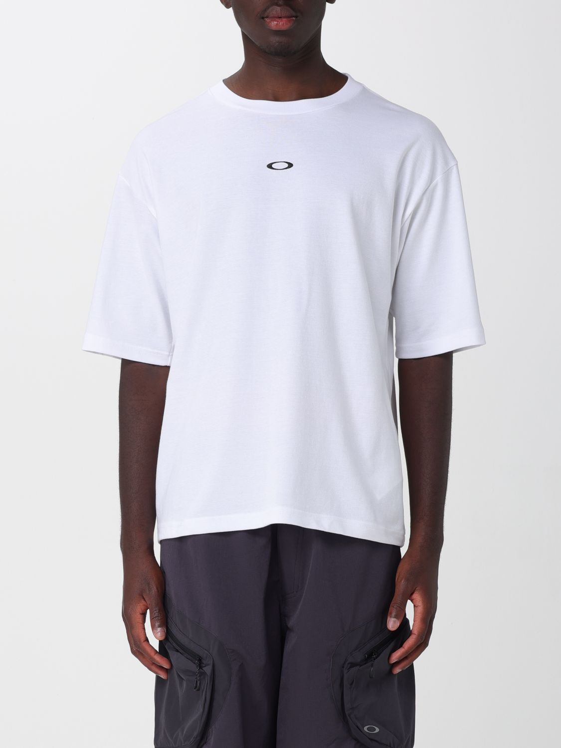 OAKLEY T-shirt in cotone con stampa grafica a contrasto e spalle scese
