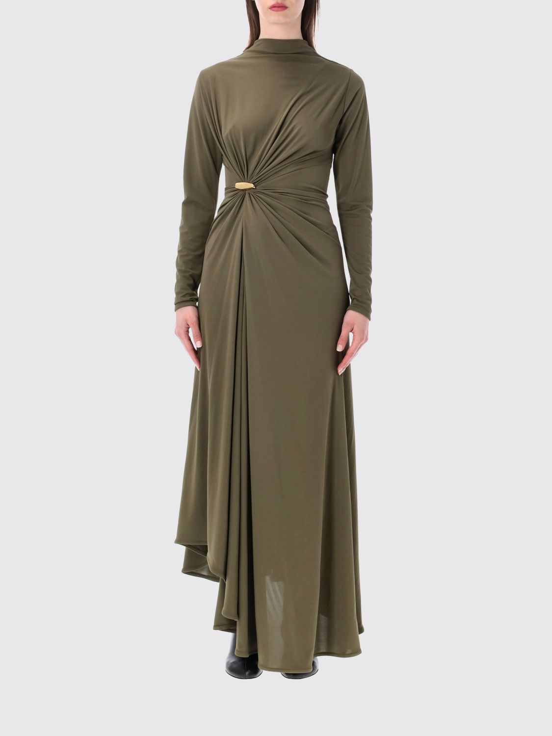BOTTEGA VENETA Asymmetrical Long Gown in Viscose Jersey with High Neck