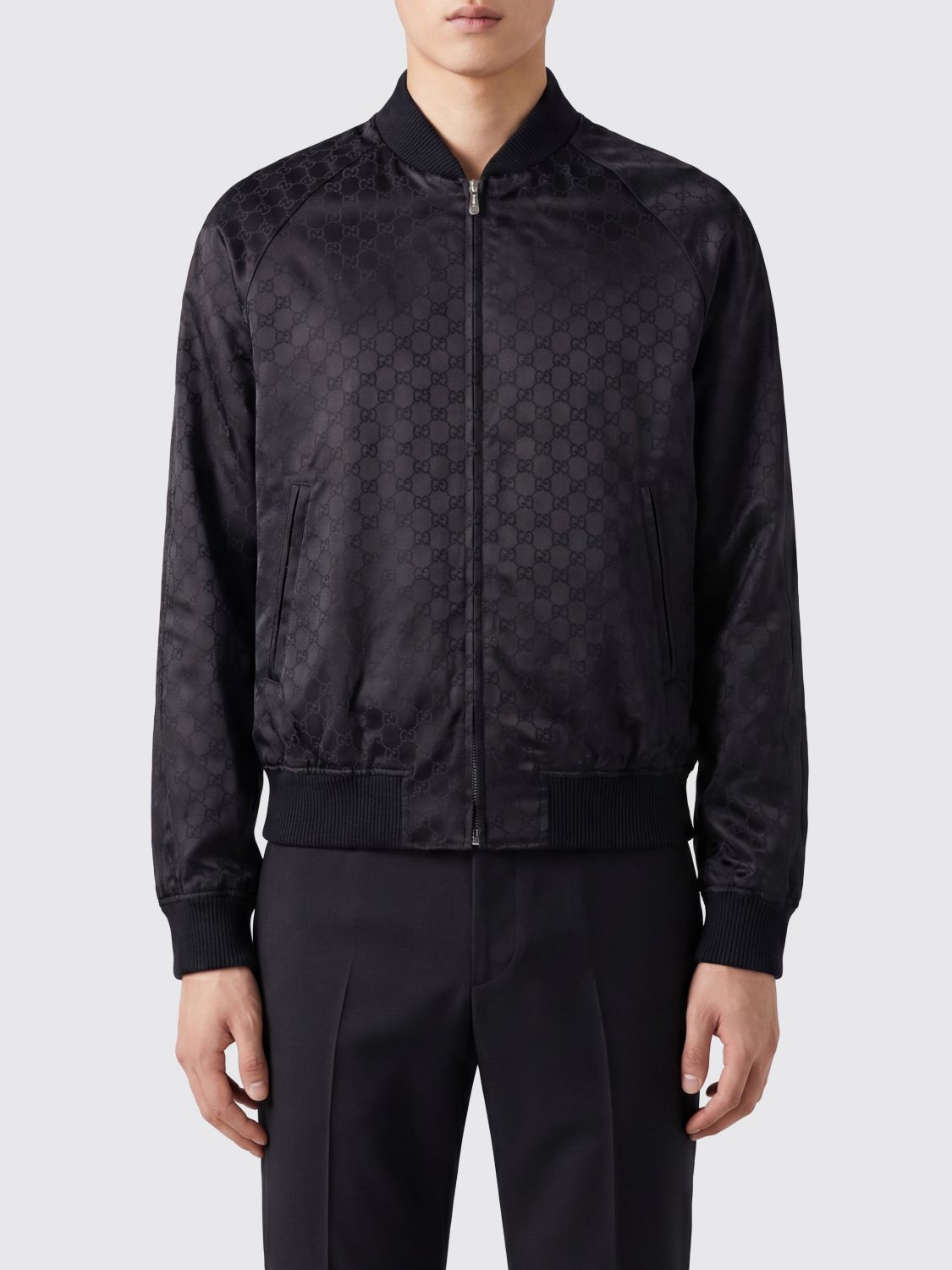 GUCCI Bomber in misto cotone con motivo monogram e chiusura a zip