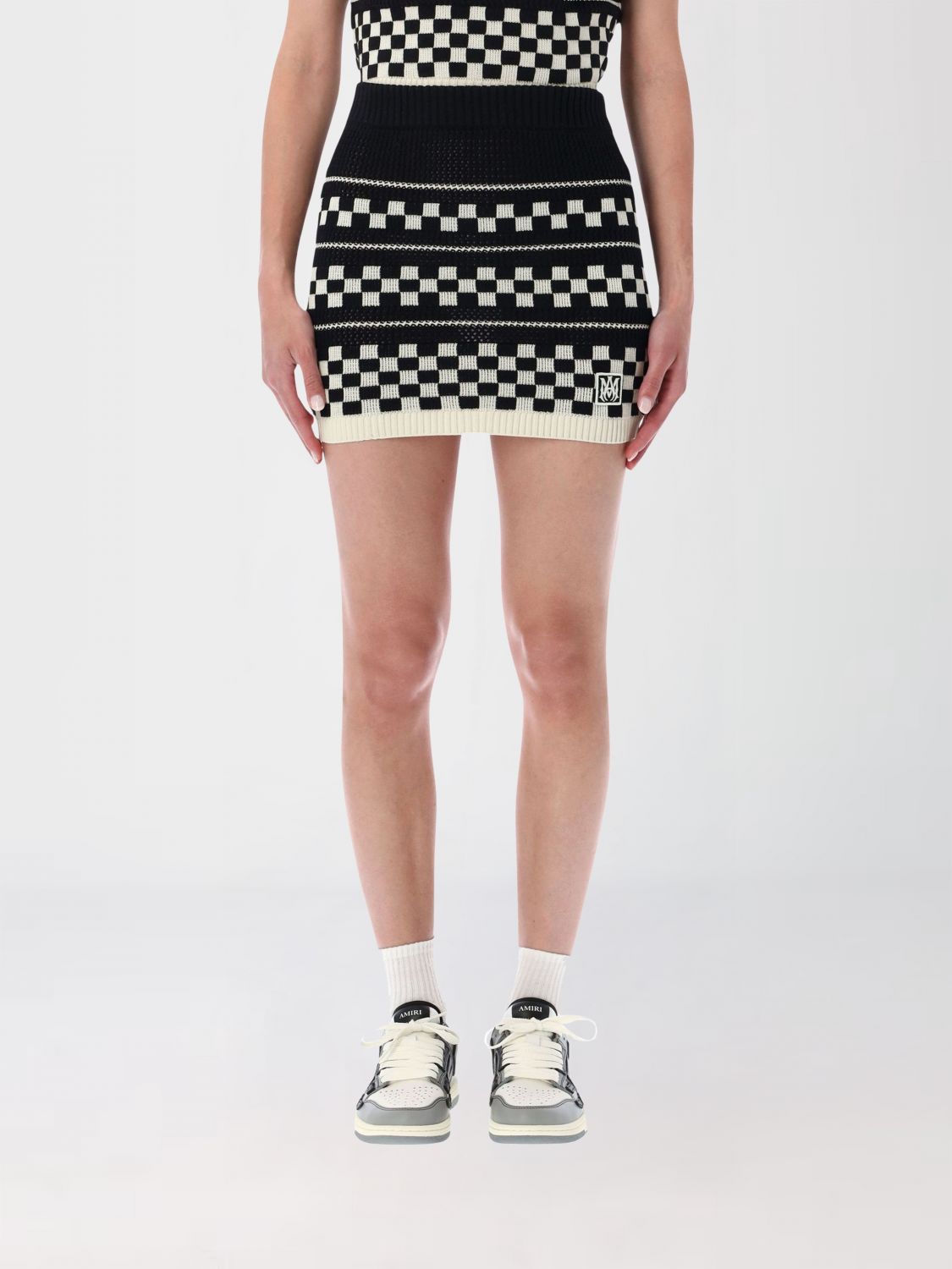 AMIRI Check Wool High-Waisted Pencil Mini Skirt with a Slim Fit