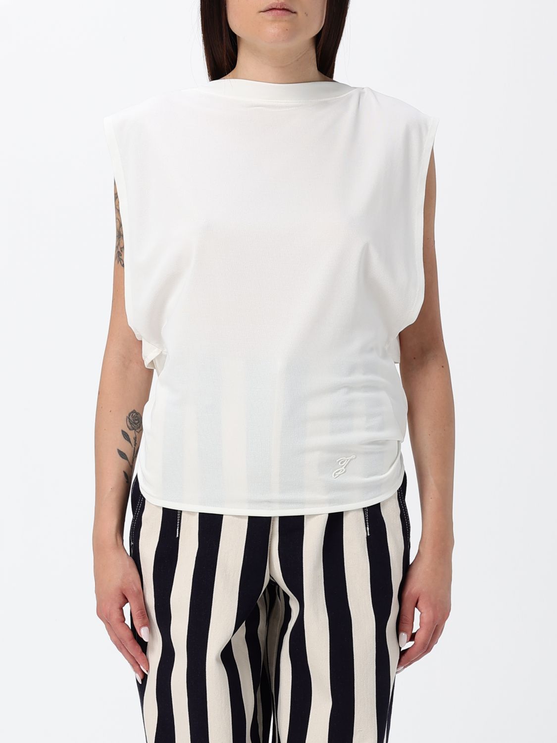JACQUEMUS Sleeveless Jersey Top with Straight Neckline and Tie-Hem