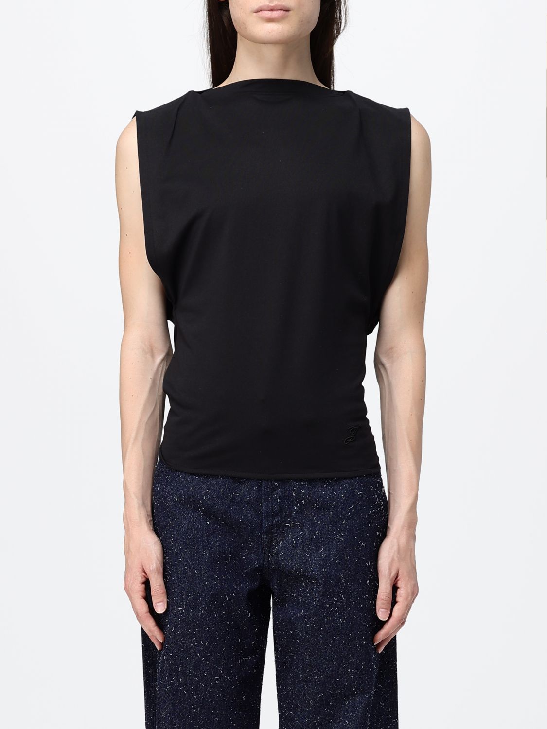 JACQUEMUS Sleeveless Jersey Top with Straight Neckline and Tie-Hem