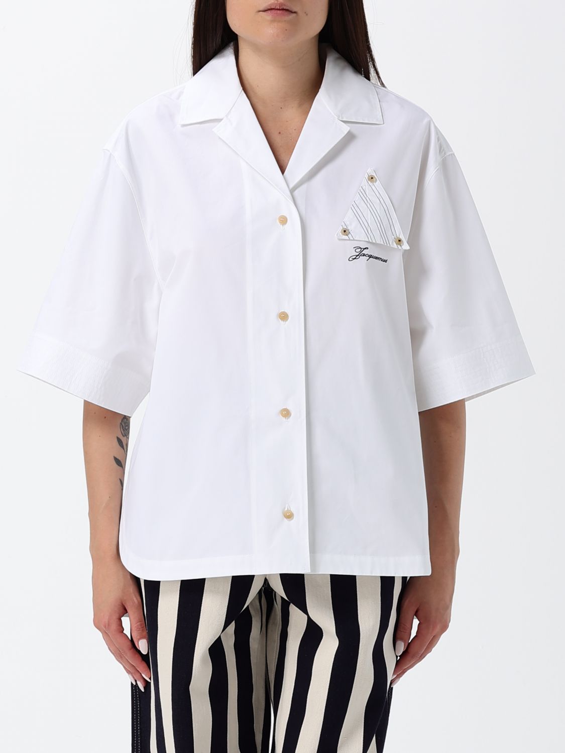 JACQUEMUS Bowling Shirt in Cotton with Cuban Collar and Embroidered Logo