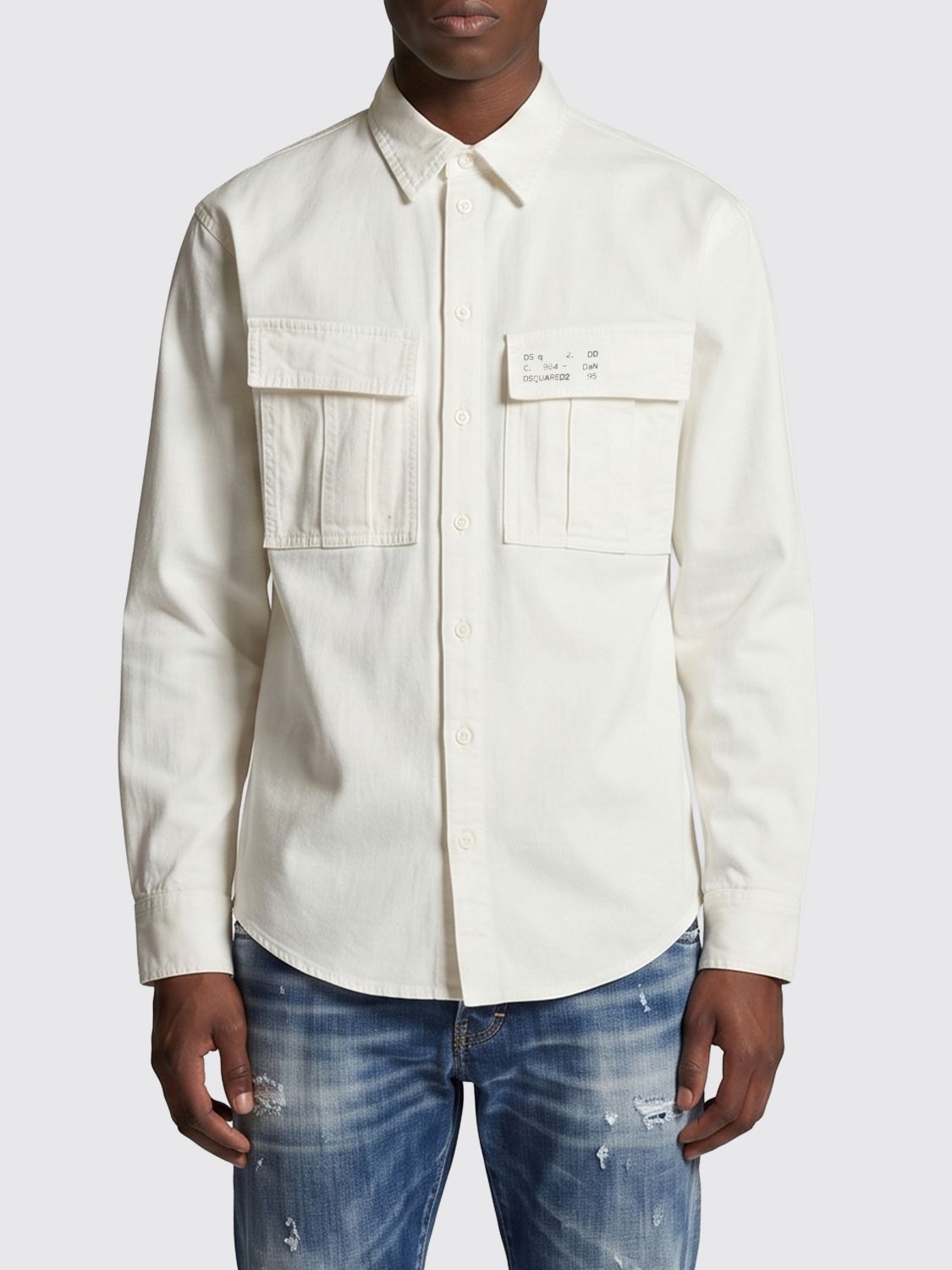 DSQUARED2 Camicia in cotone con collo francese e tasche a toppa