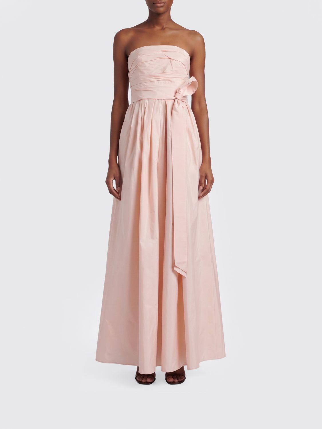 MAX MARA Off-The-Shoulder Long Taffeta Evening Gown with Waist Bow