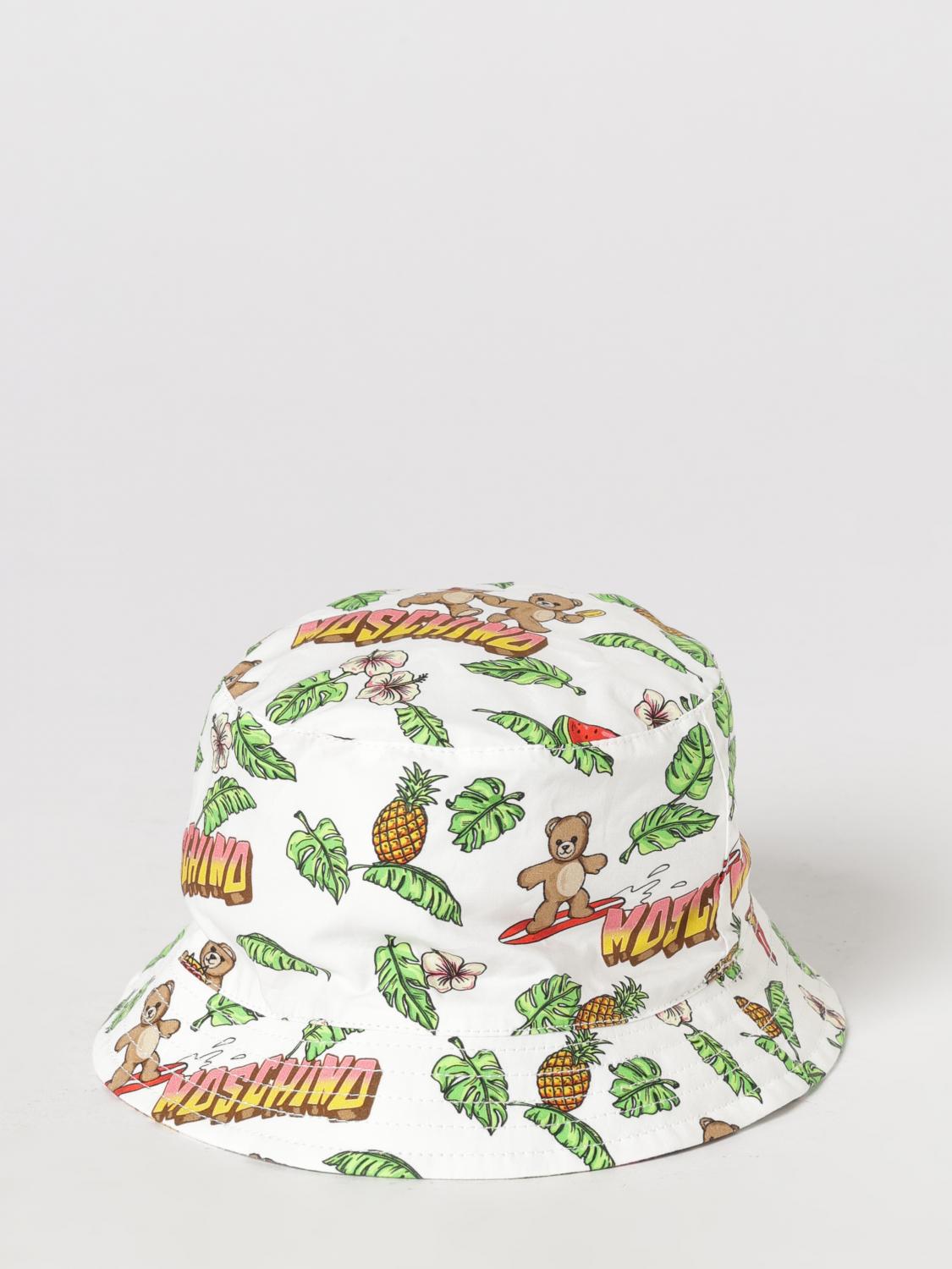 MOSCHINO Cappello da pescatore da bambina in cotone con stampa floreale e logo