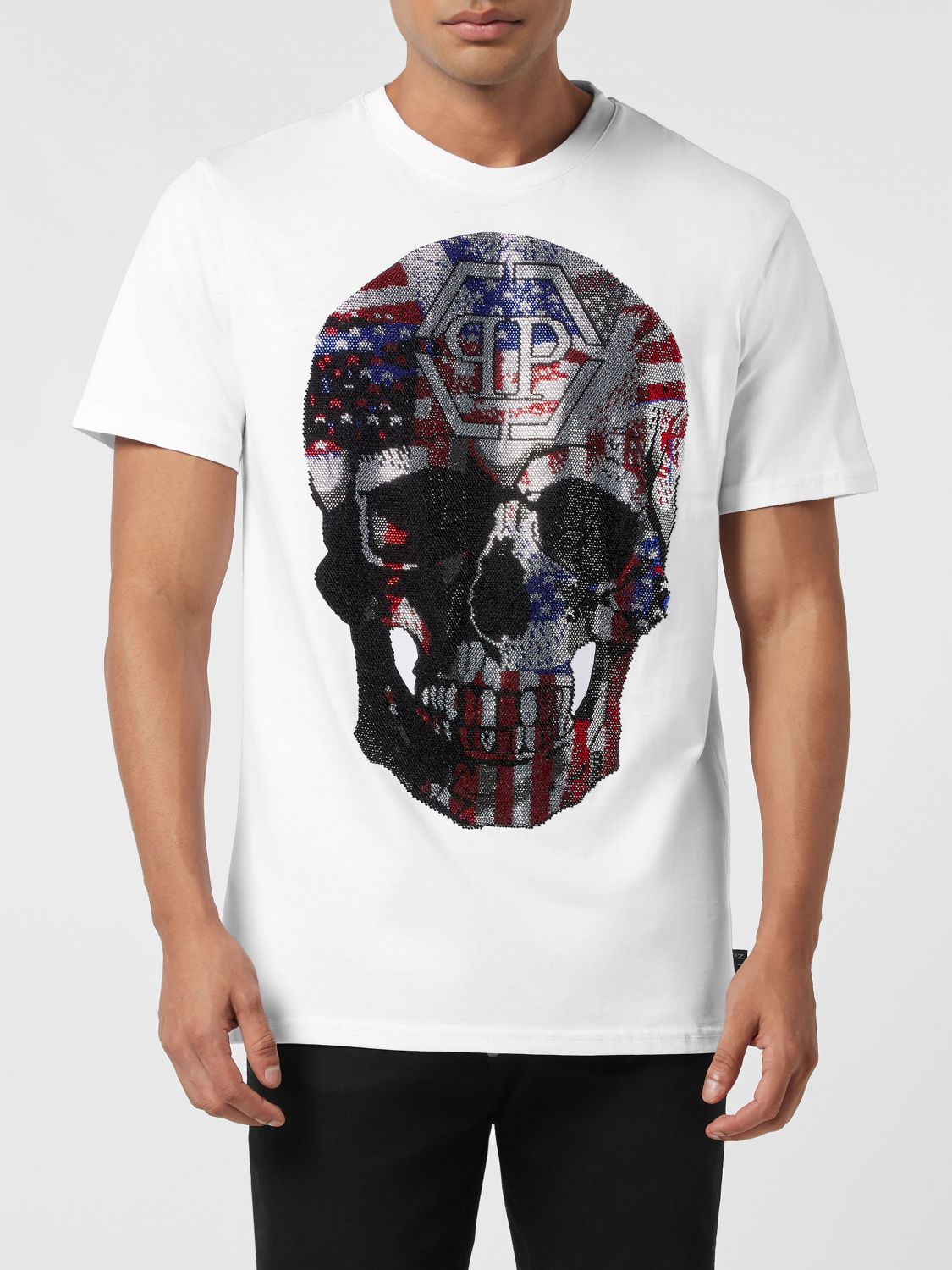 Philipp Plein Cotton Jersey T-Shirt with Skull Print and Rhinestone Logo