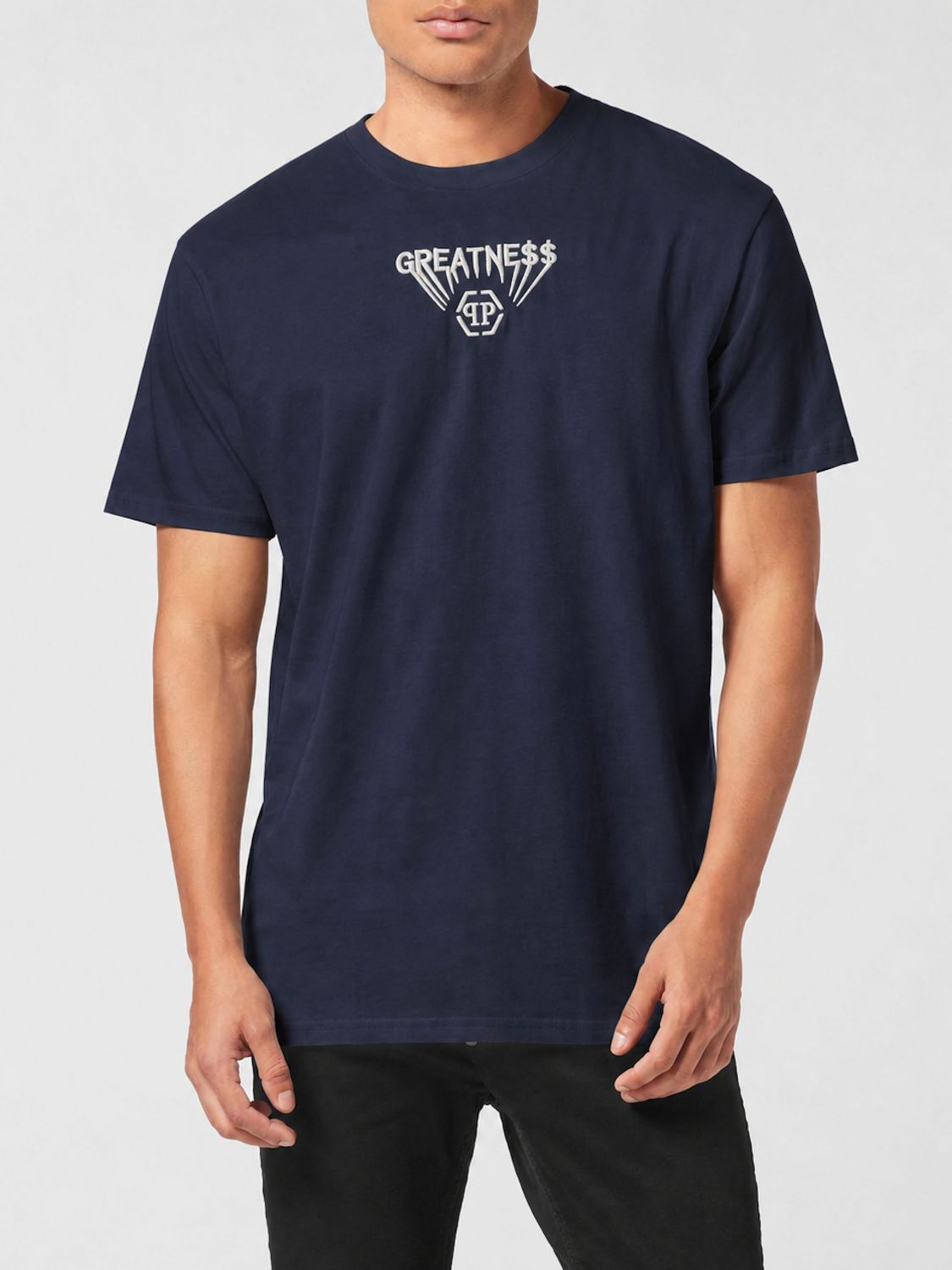 PHILIPP PLEIN Cotton Jersey T-Shirt with Contrasting Embroidered Front Logo
