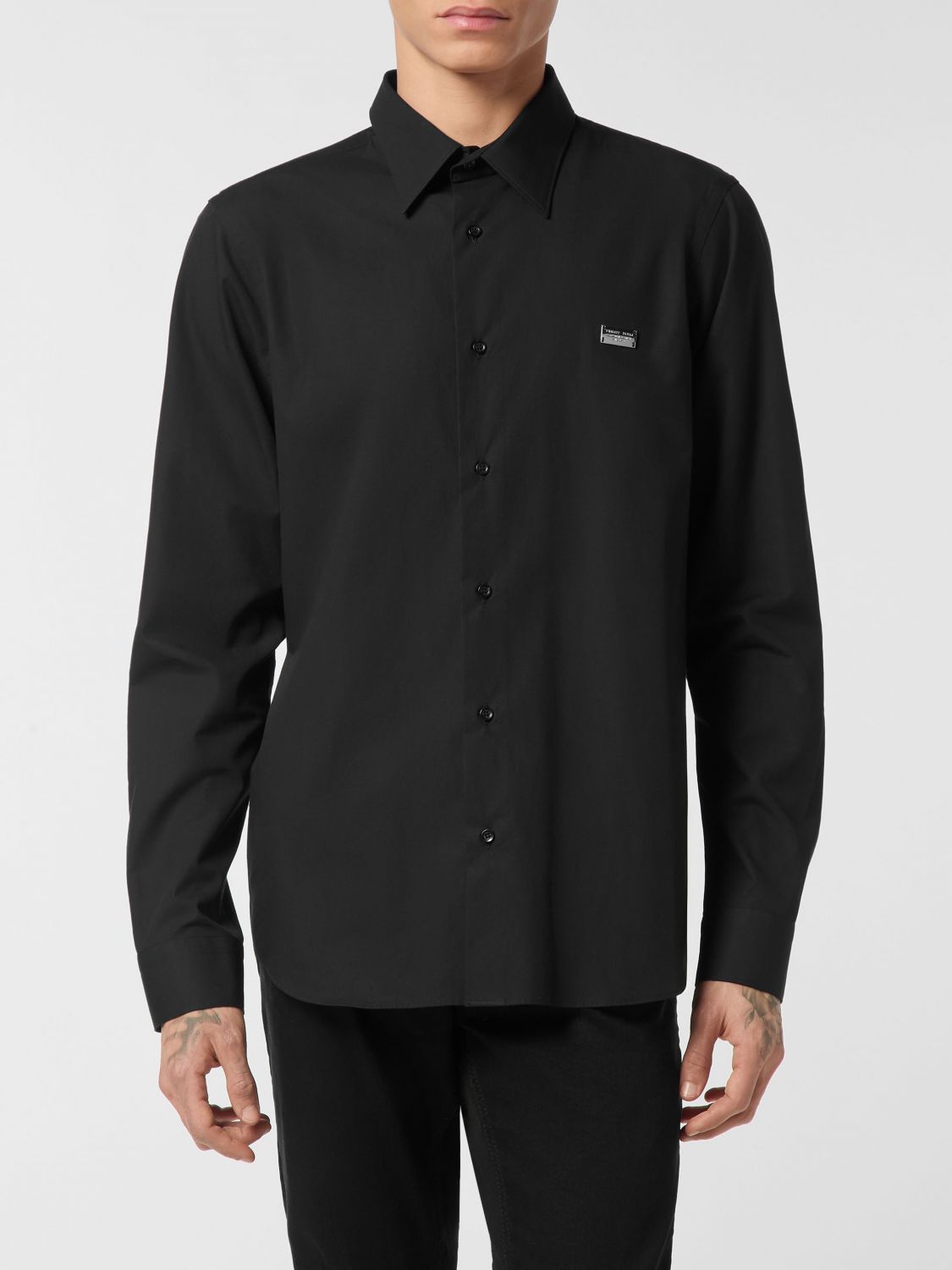 PHILIPP PLEIN Long-Sleeve Cotton Shirt with Teddy Bear Print and Rhinestones