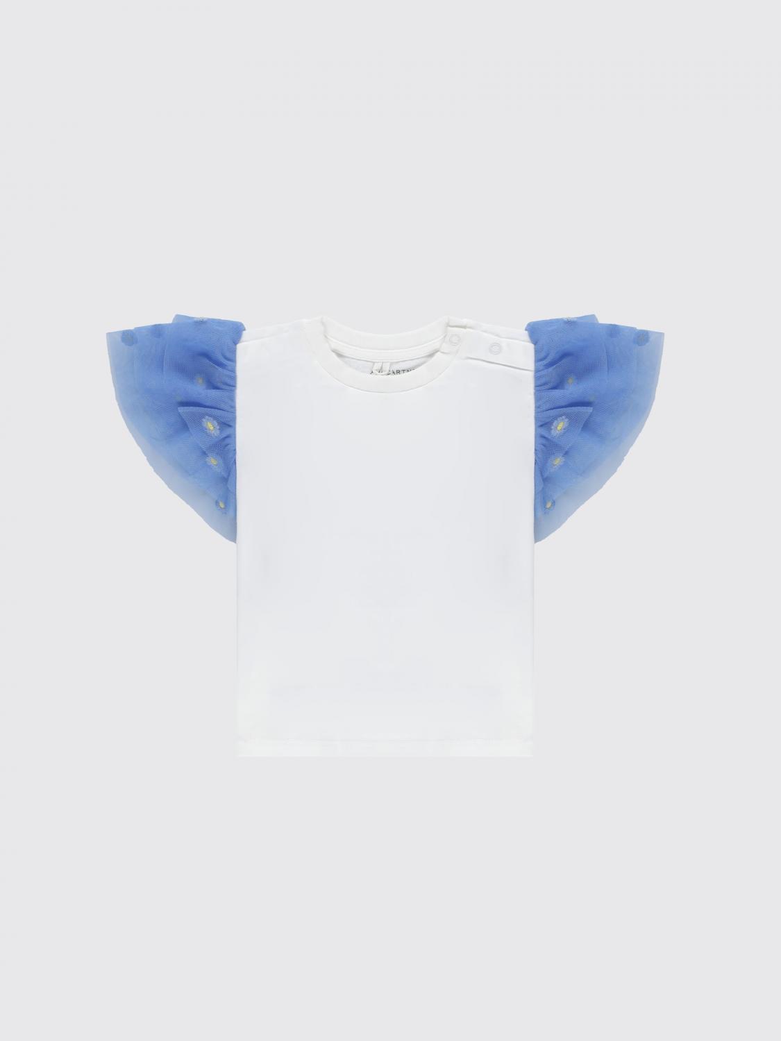 STELLA MCCARTNEY KIDS Girl's Two-Tone T-shirt in Cotton and Tulle with Cap Sleeves　STELLA MCCARTNEY KIDS ガールズ ツートーン T シャツ コットンとチュール キャップスリーブ付き STELLA