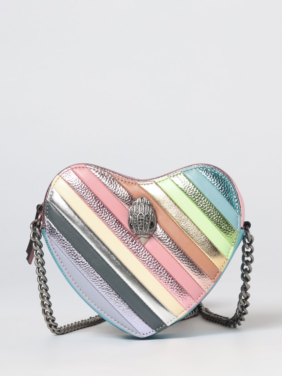 KURT GEIGER LONDON Mini borsa Kensington a cuore in pelle con righe multicolor e strass