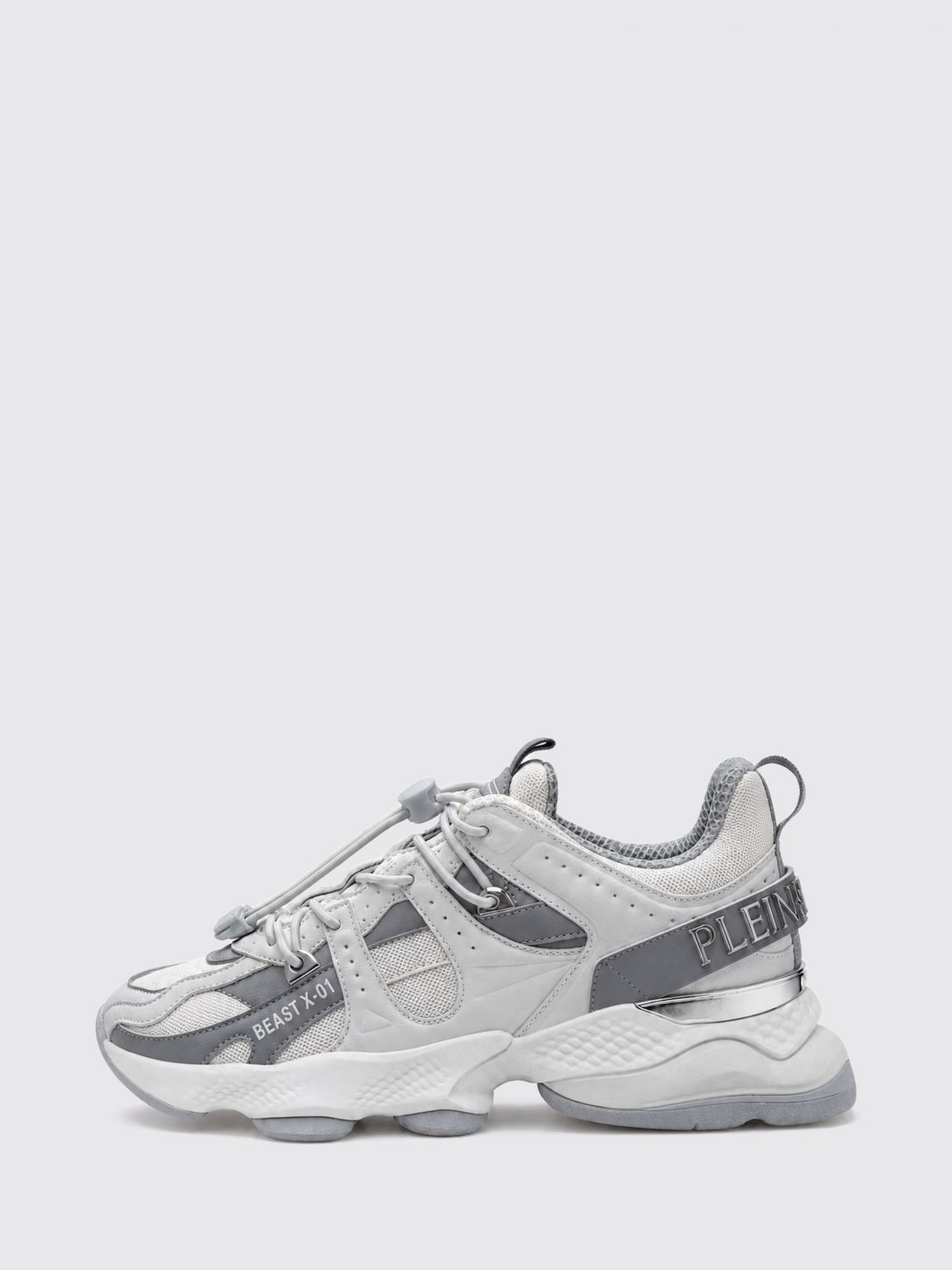 Plein Sport Sneakers Runner Beast X-01 in pelle e mesh con chiusura a coulisse