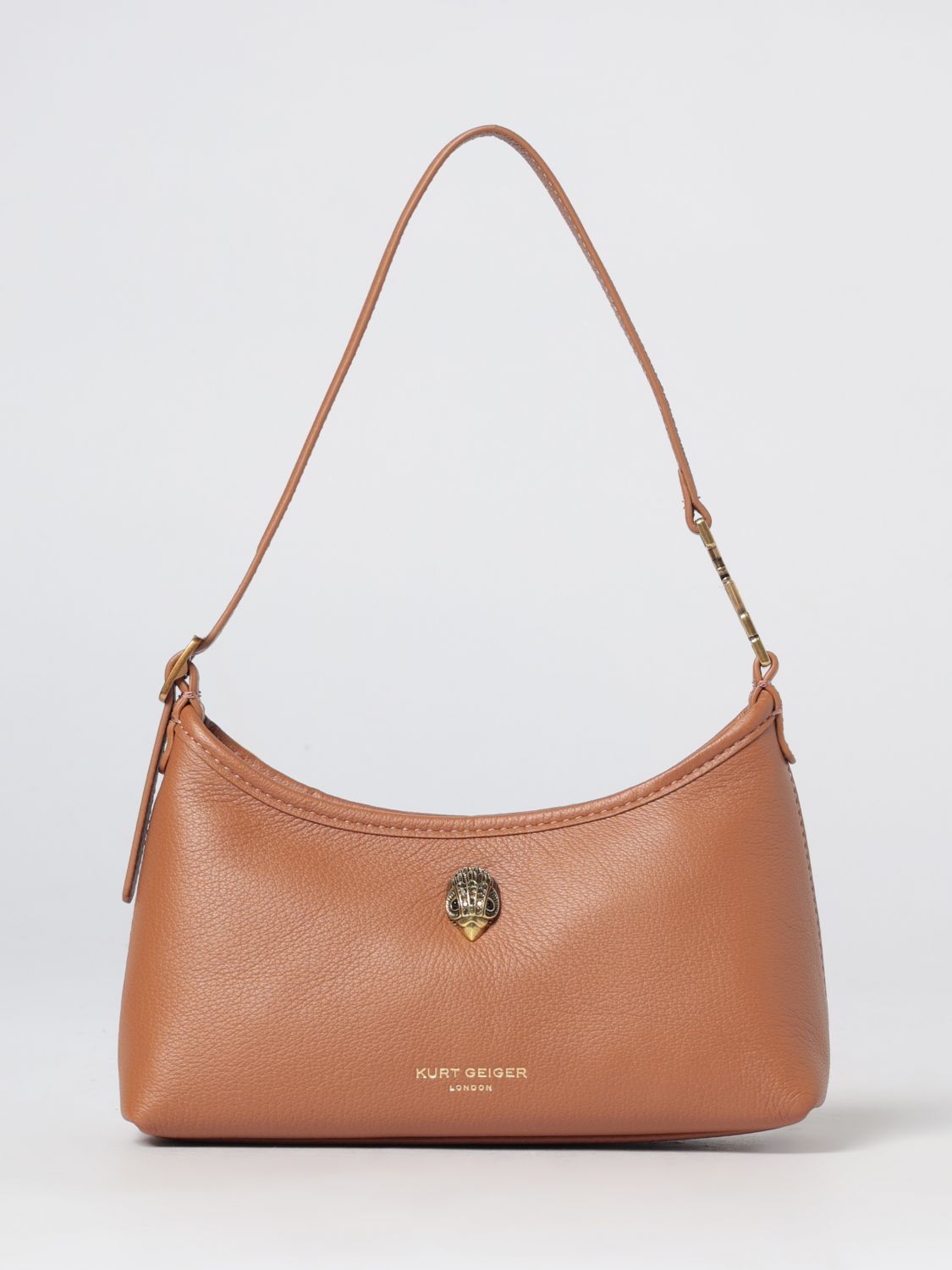 KURT GEIGER LONDON Borsa a spalla svasata in pelle a grana con logo metallico e strass