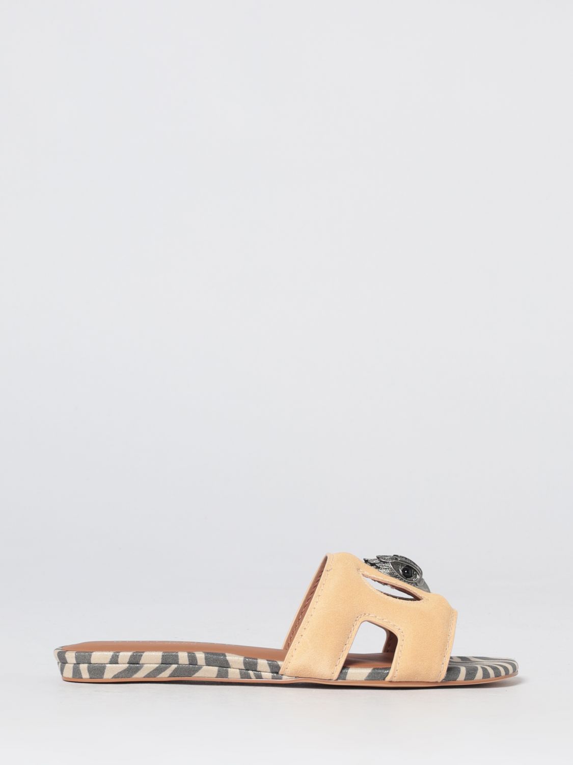 KURT GEIGER LONDON Eagle Animal Print Suede Mules with Rhinestone Logo