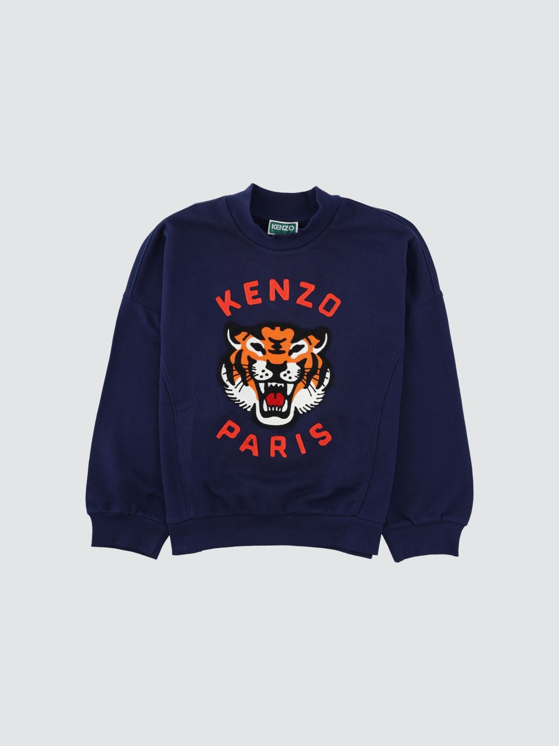 KENZO Boy's Cotton Crewneck Sweatshirt with Graphic Print and Contrast Logo