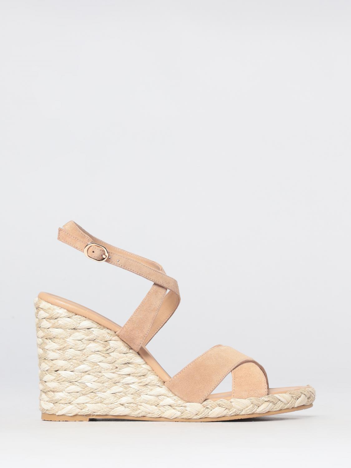 STUART WEITZMAN Sandali con zeppa alta in pelle scamosciata e cinturino