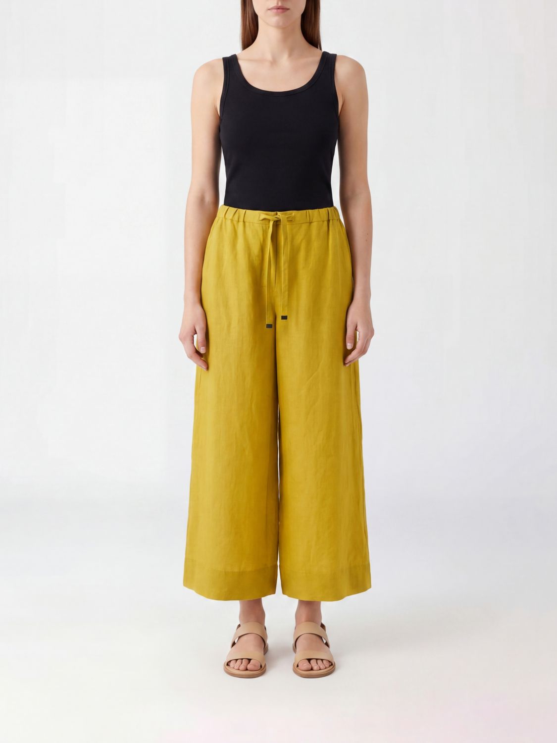 MAX MARA High-Waisted Wide-Leg Cropped Linen Trousers　MAX MARA ハイウエスト ワイドレッグ クロップド リネン パンツ MAX