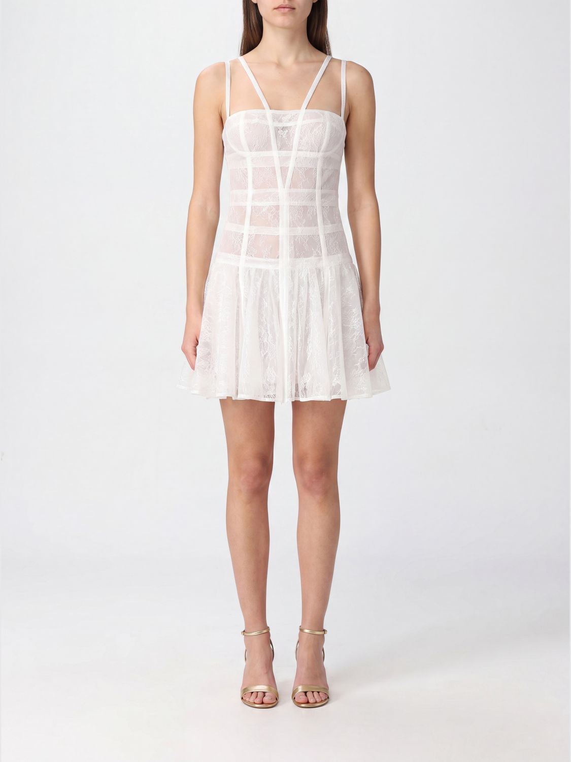 Giovanni Bedin A-line Bustier Mini Dress In Lace With Thin Straps In White