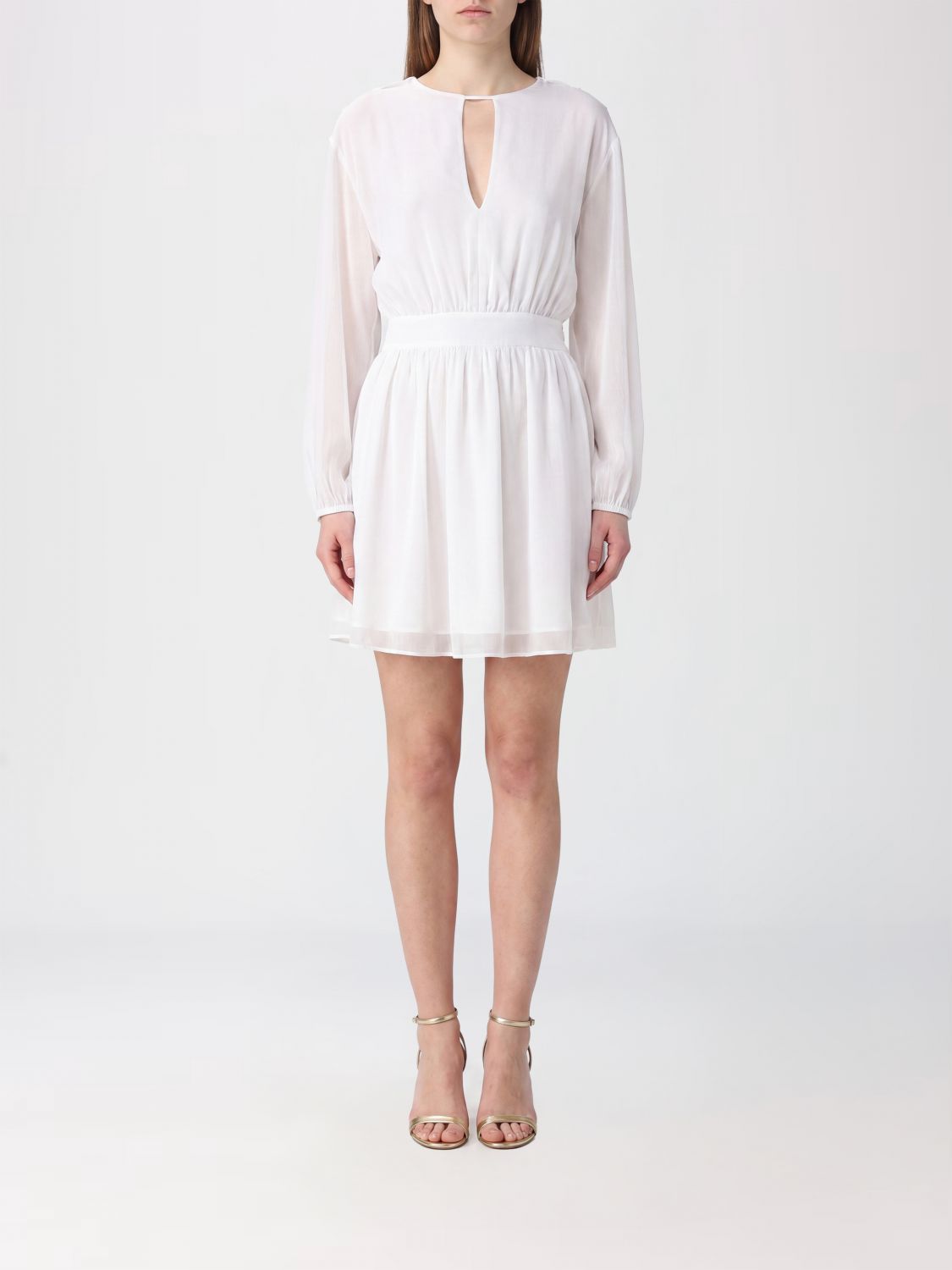Giovanni Bedin Slim Fit Cotton Mini Dress With V-neck And Long Sleeves In White