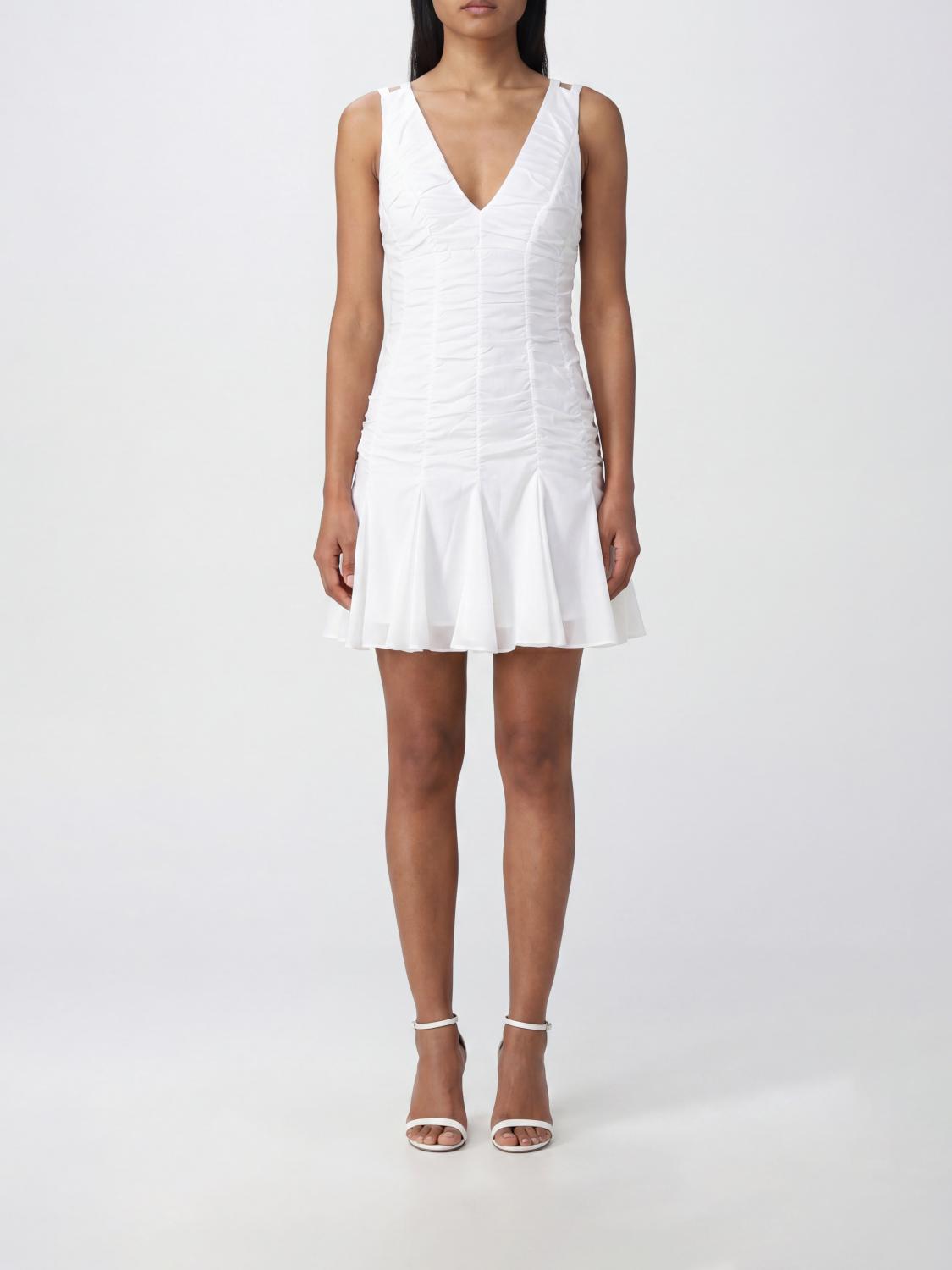 GIOVANNI BEDIN A-Line Ruched Cotton Mini Dress with V-Neck and Off-Shoulder Design