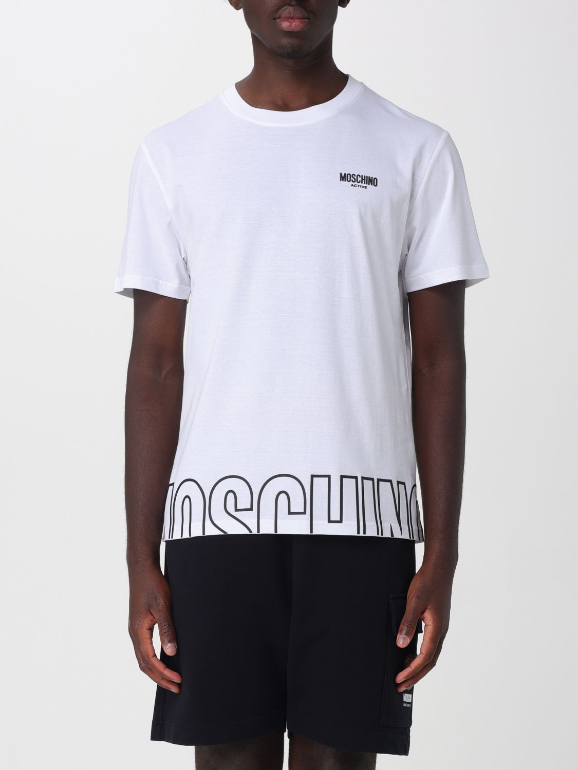 MOSCHINO T-shirt in cotone con logo a contrasto e scollo a girocollo