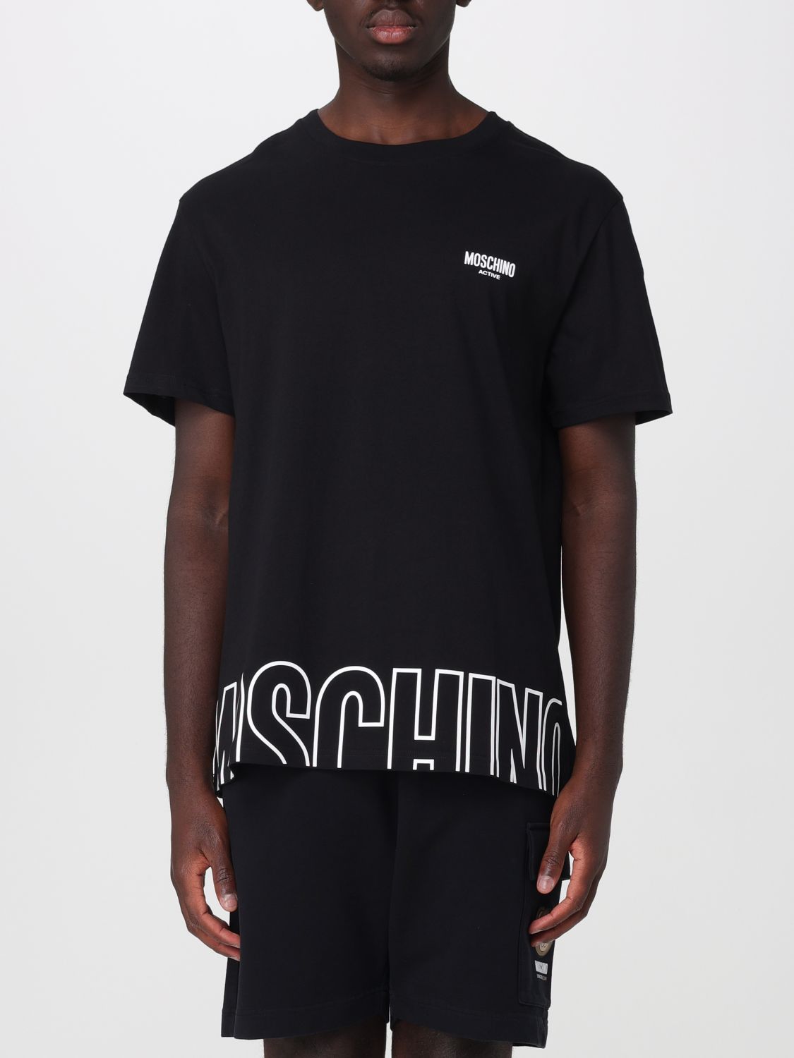 MOSCHINO T-shirt in cotone con logo a contrasto e scollo a girocollo