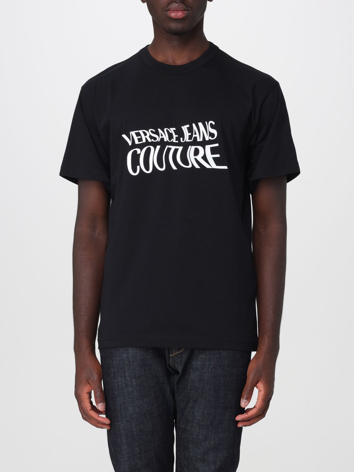 VERSACE JEANS COUTURE Cotton Crew Neck T-shirt with Contrast Logo　VERSACE JEANS COUTURE コントラストロゴ入りコットン クルーネック T シャツ VERSACE