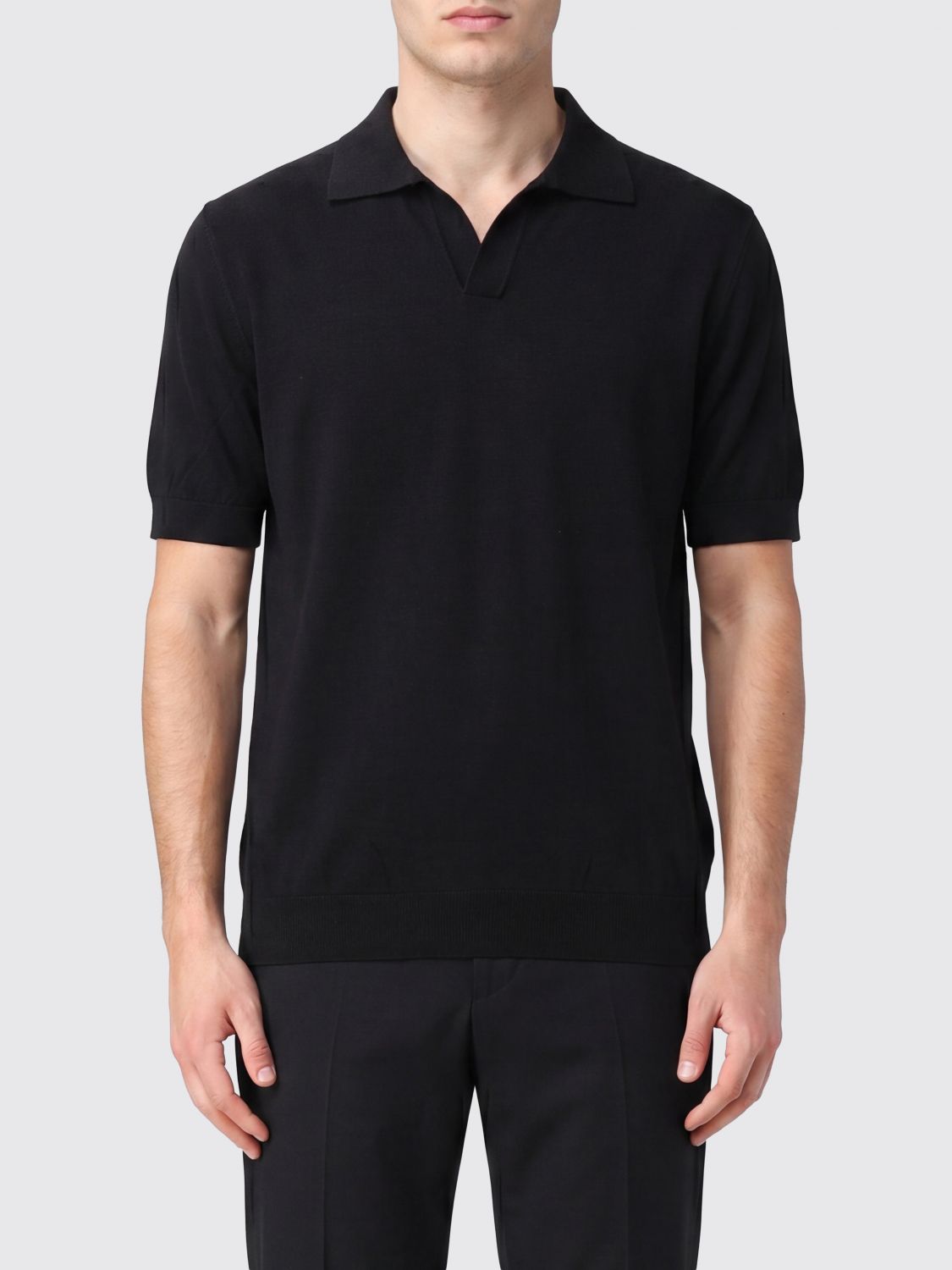 LARDINI Polo in cotone a maniche corte con colletto classico e scollatura a V