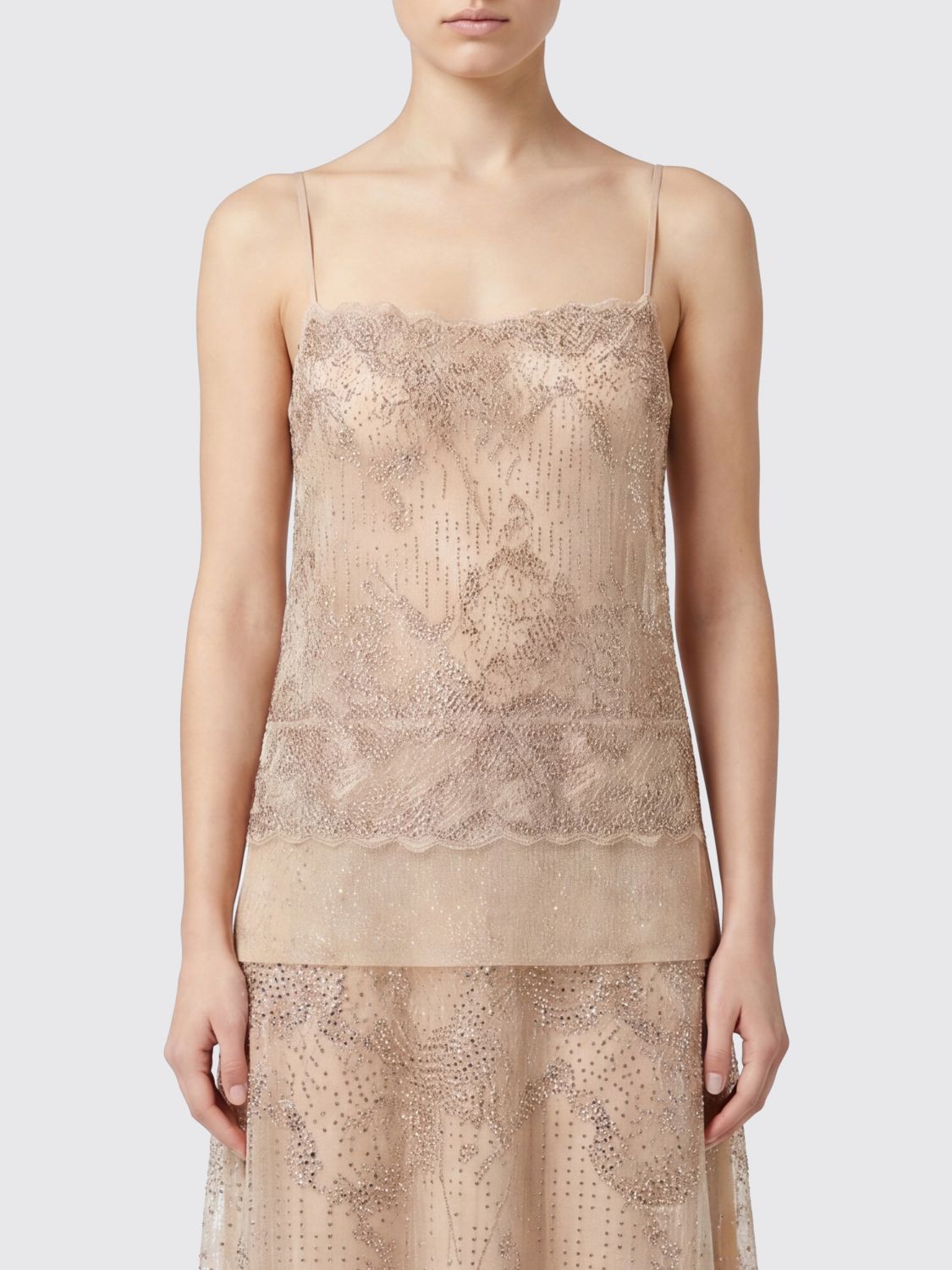ERMANNO SCERVINO Embroidered Crêpe Evening Top with Rhinestones