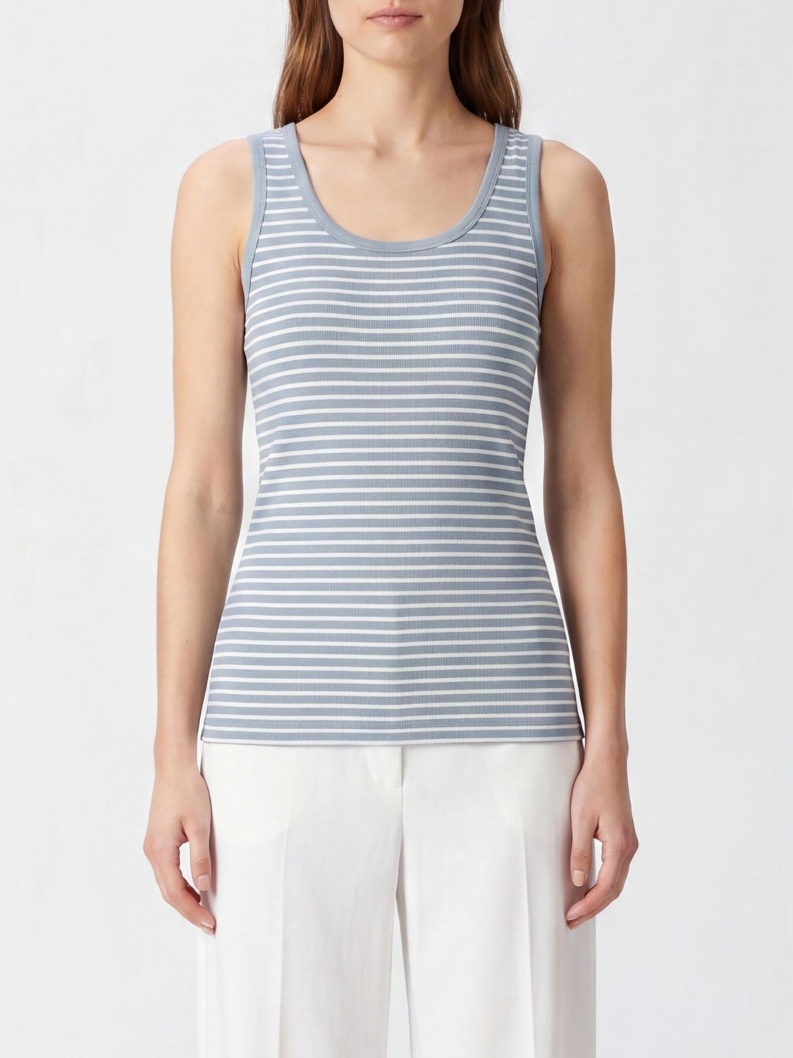 LAUREN RALPH LAUREN Top in maglia di cotone a righe con scollo a U