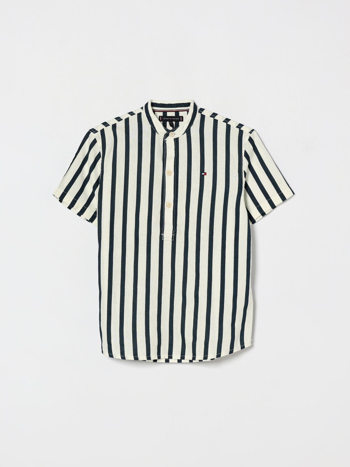 TOMMY HILFIGER Camicia da bambino a righe in cotone con colletto alla coreana
