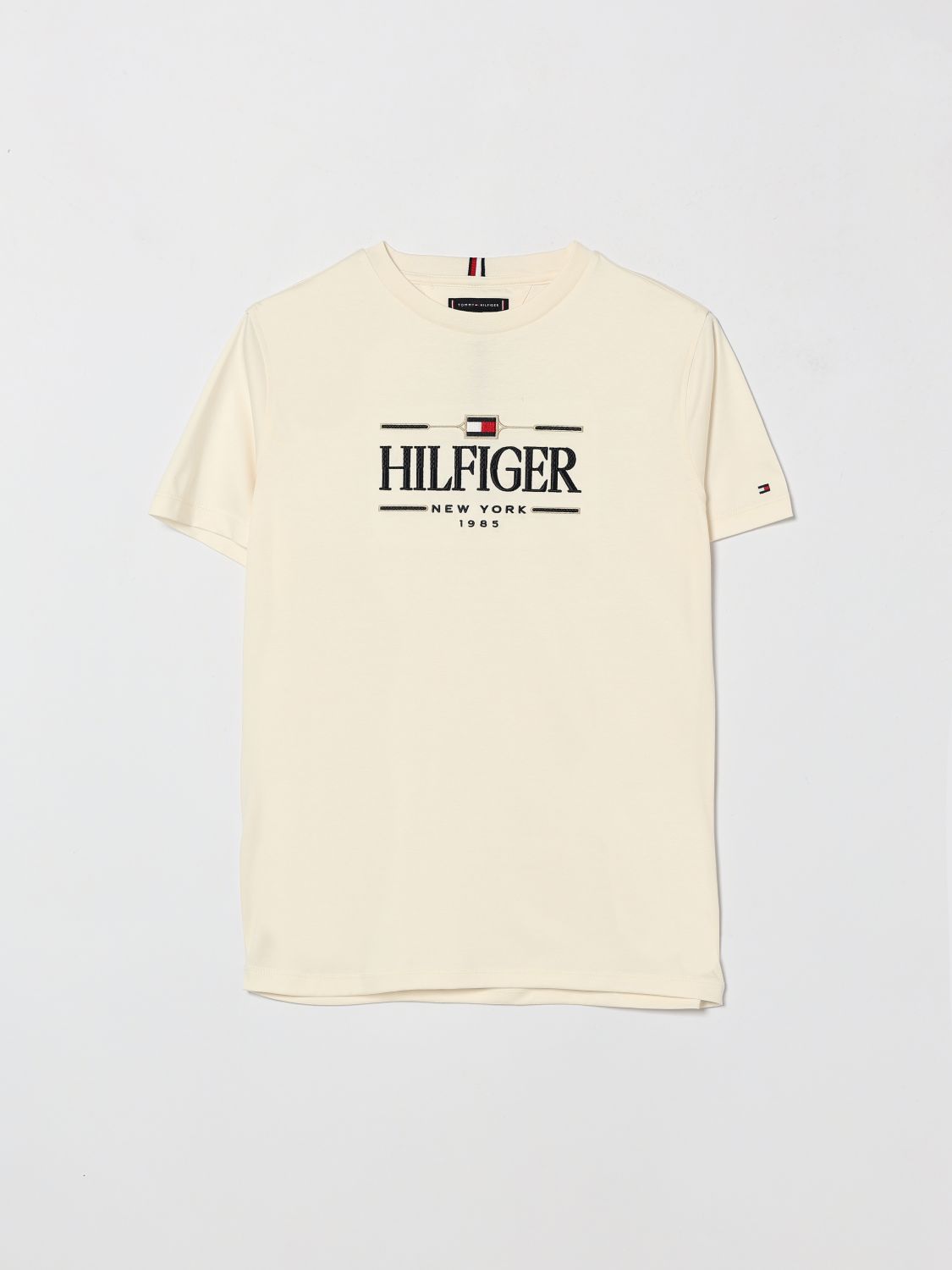 TOMMY HILFIGER T-shirt girocollo da bambino in cotone con logo a contrasto
