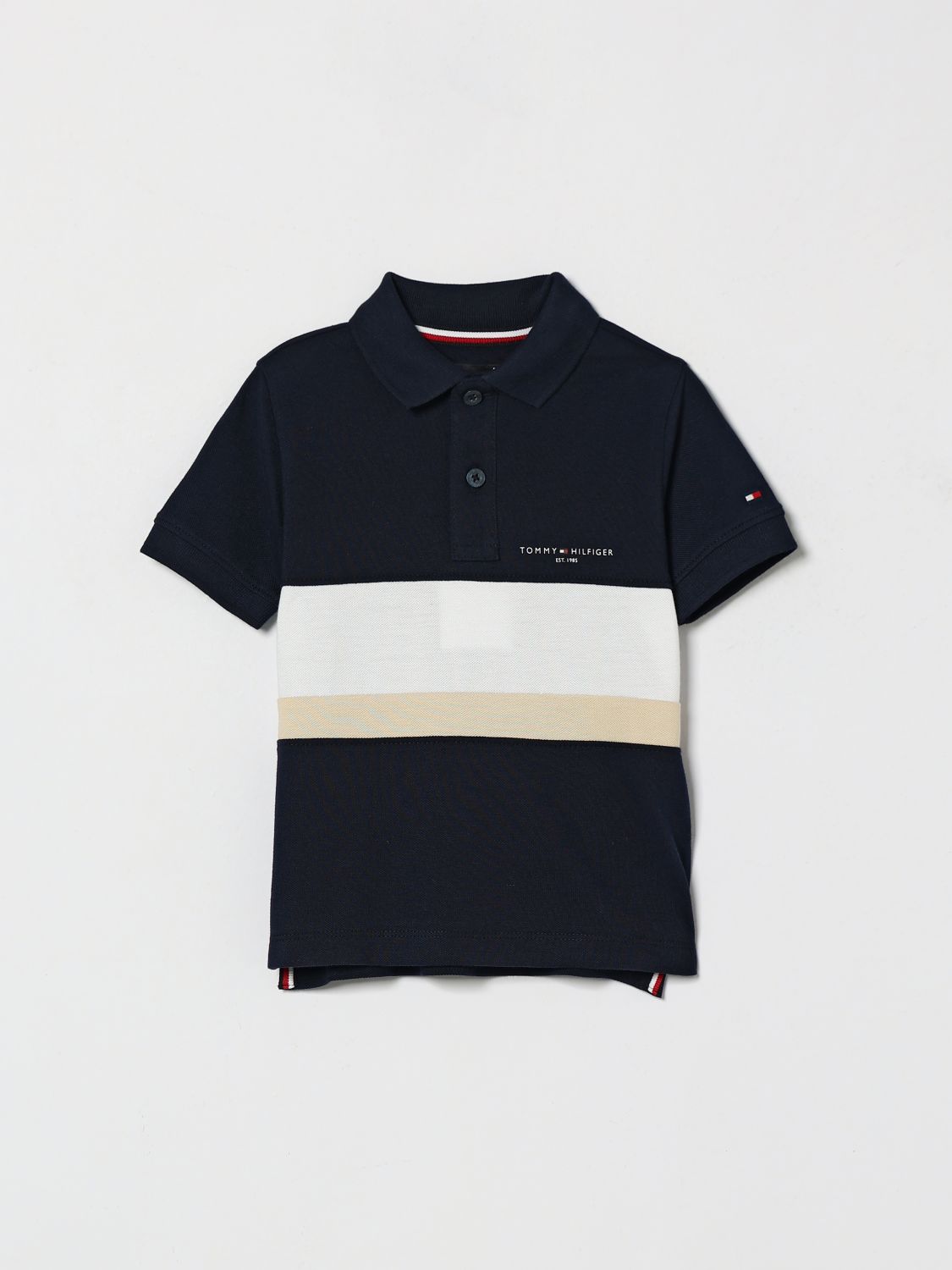 TOMMY HILFIGER Polo da bambino a righe in cotone con logo ricamato