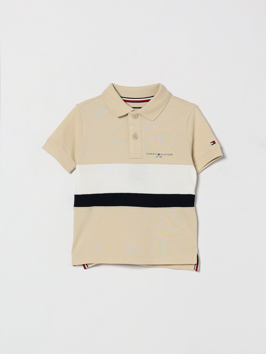 TOMMY HILFIGER Polo da bambino a righe in cotone con logo ricamato