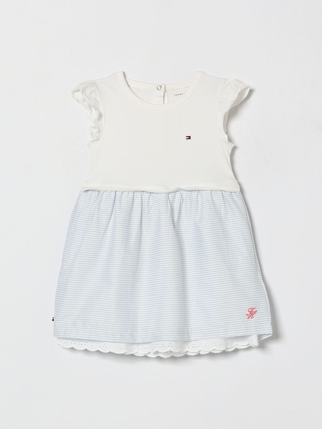 TOMMY HILFIGER Mini abito da bambina a righe in cotone con inserti in pizzo