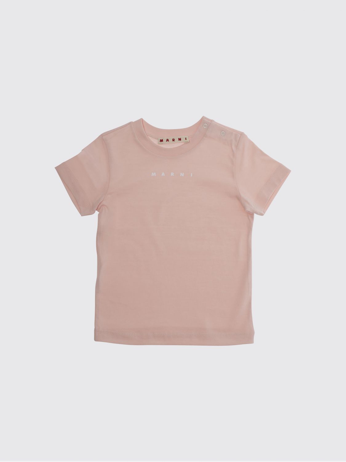 MARNI Boy's Cotton T-Shirt with Printed Logo and Shoulder Buttons　MARNI ボーイズ コットン T シャツ プリントロゴと肩ボタン付き MARNI