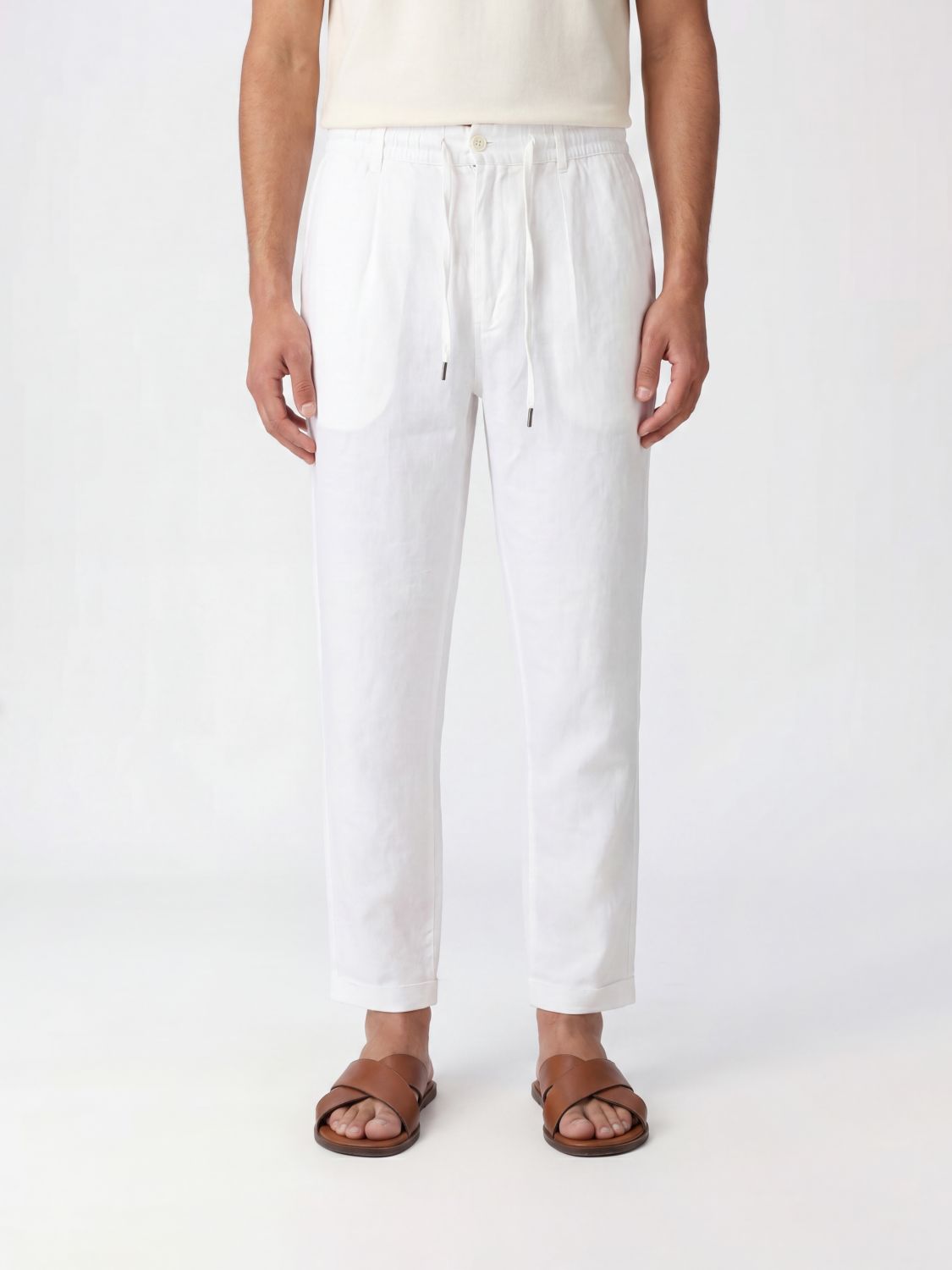 POLO RALPH LAUREN Slim Fit Linen Trousers with Drawstring Waist