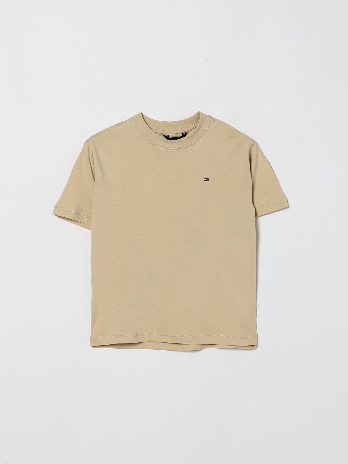 Tommy Hilfiger Kids' Boy's Cotton T-shirt With Contrast Printed Logo In Neutral