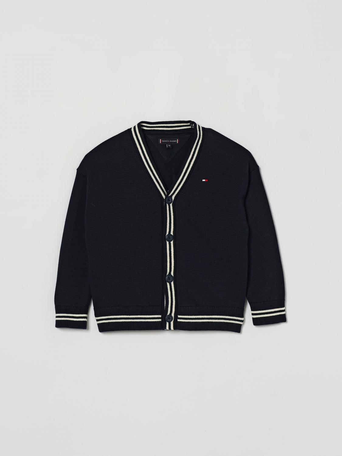 TOMMY HILFIGER Cardigan da bambino in cotone con scollo a V e logo Flag