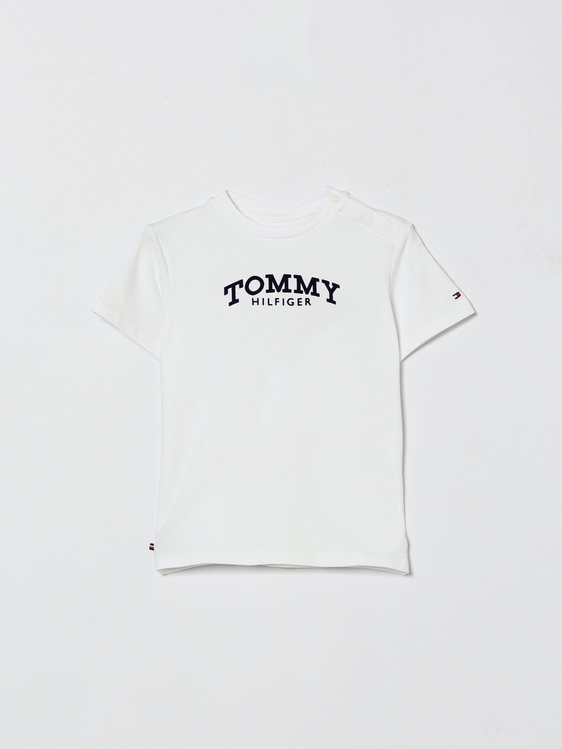Tommy Hilfiger Babies'  Boy's Cotton T-shirt With Logo And Buttoned Neckline In White