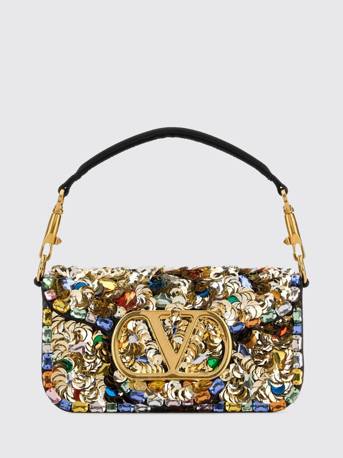 VALENTINO GARAVANI Borsa Locò in seta con paillettes ricamate e strass