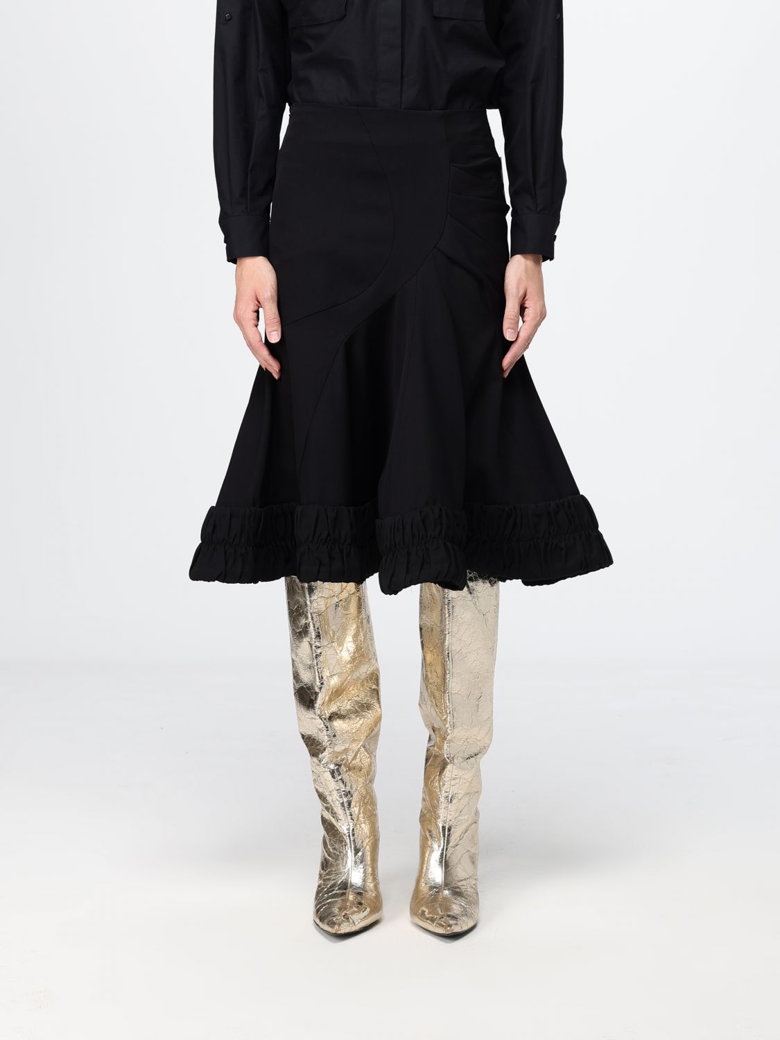 Dries Van Noten High-waisted Flared Cotton-blend Midi Skirt In Black