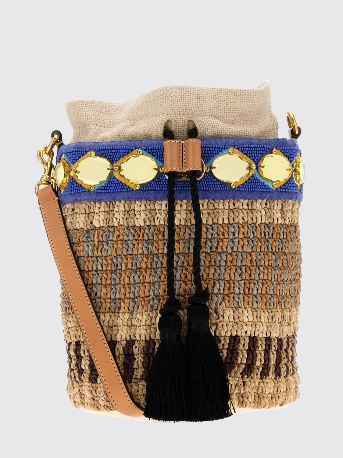 VALENTINO GARAVANI Mini borsa a secchiello VLogo Signature in rafia con ricami