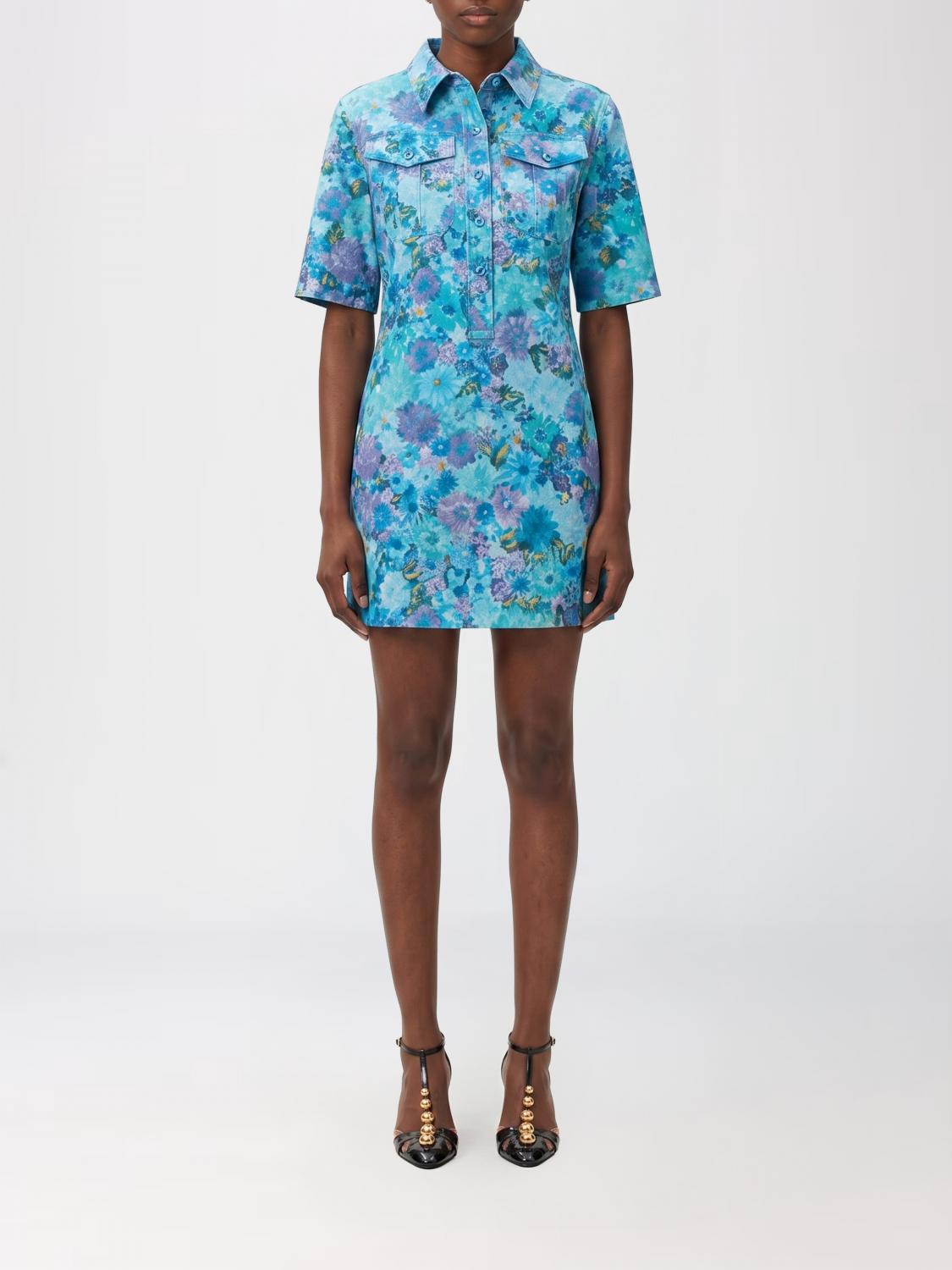 CHLOÉ Mini abito chemisier in cotone stretch con stampa floreale e maniche corte