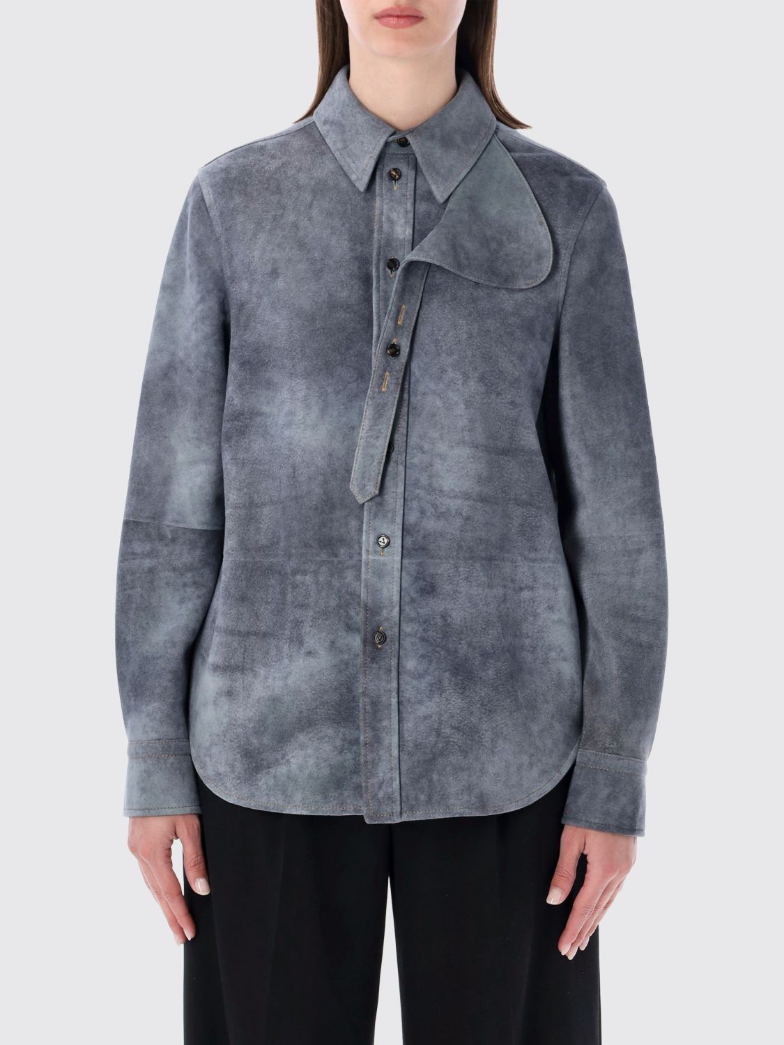 BOTTEGA VENETA Camicia a maniche lunghe in pregiata pelle di agnello scamosciata