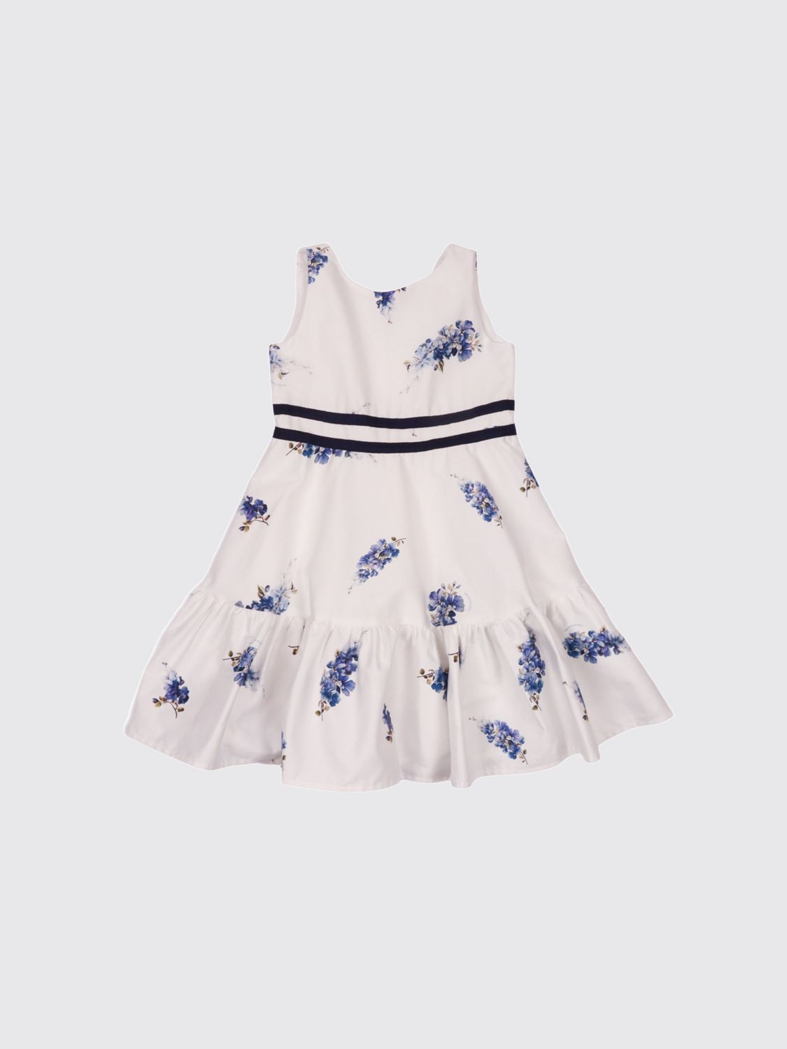 MONNALISA Abito da cerimonia da bambina in denim di cotone con stampa floreale